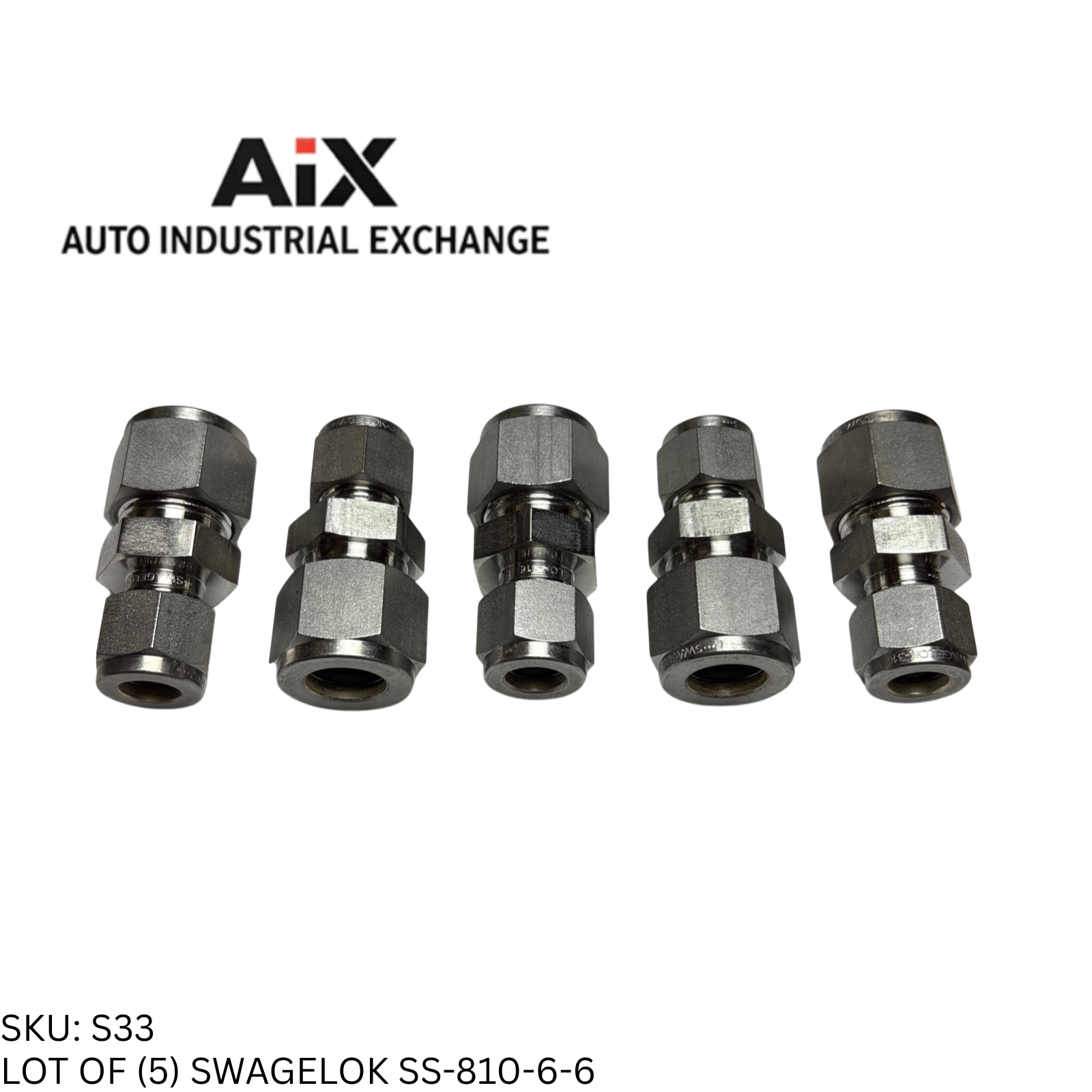 Lot of 5 Swagelok SS-810-6-6 Stainless Tube Fitting Reducing Union 1/2" x 3/8"