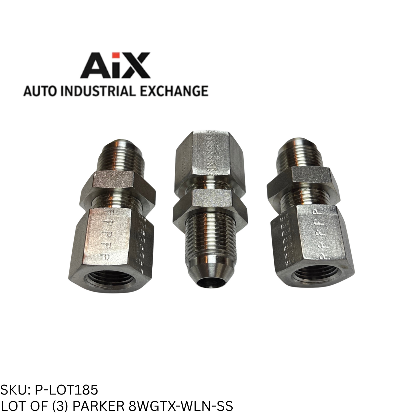 Lot of 3 Parker 8WGTX-WLN-SS Straight Bulkhead Male 37° Flare Tube Adapter SS