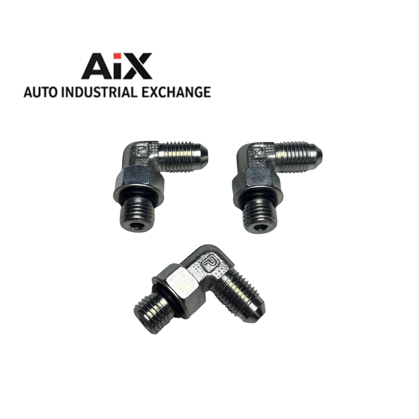 Lot of 3 Parker 4C50X-S 6000 PSI Hydraulic 90° Elbow Steel Flare to SAE-ORB