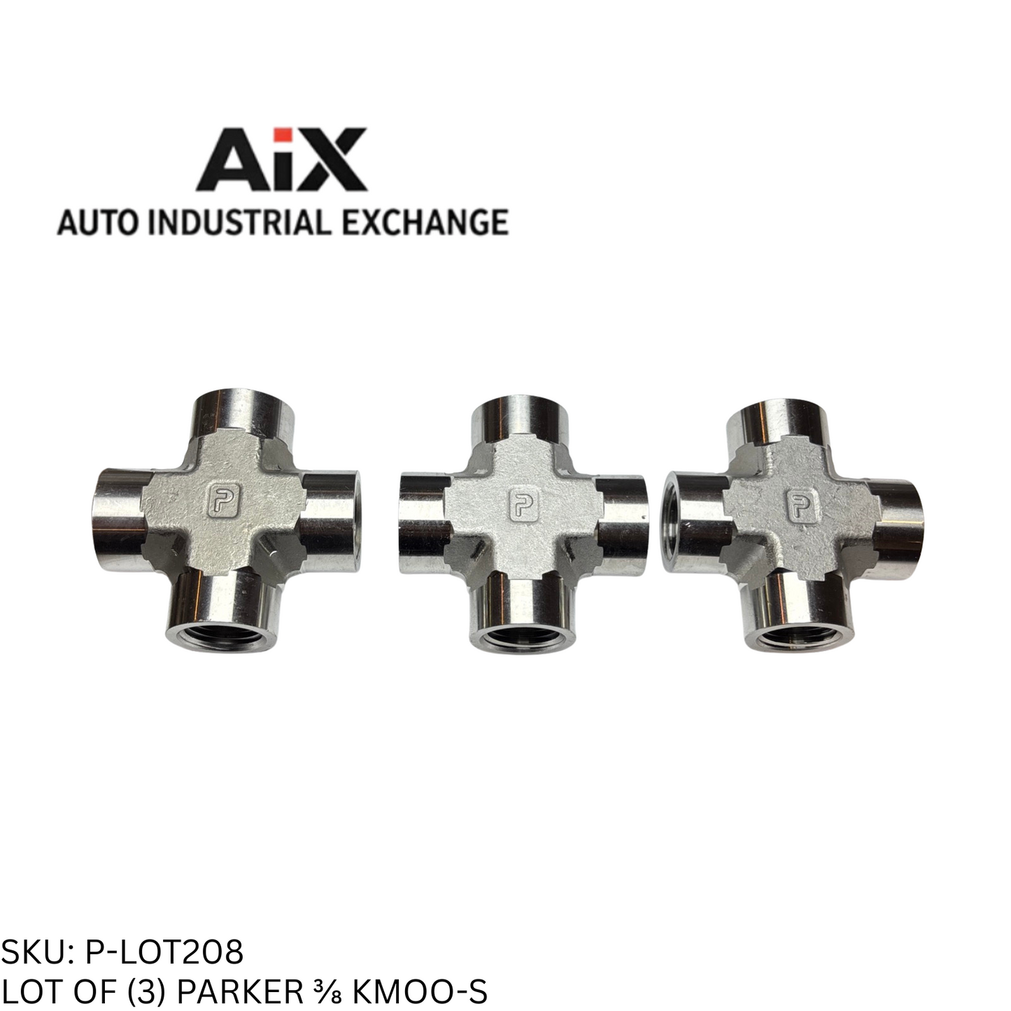 Lot of 3 Parker KMOO-S 3/8" Steel Pipe Cross Adapter Fitting Female NPT