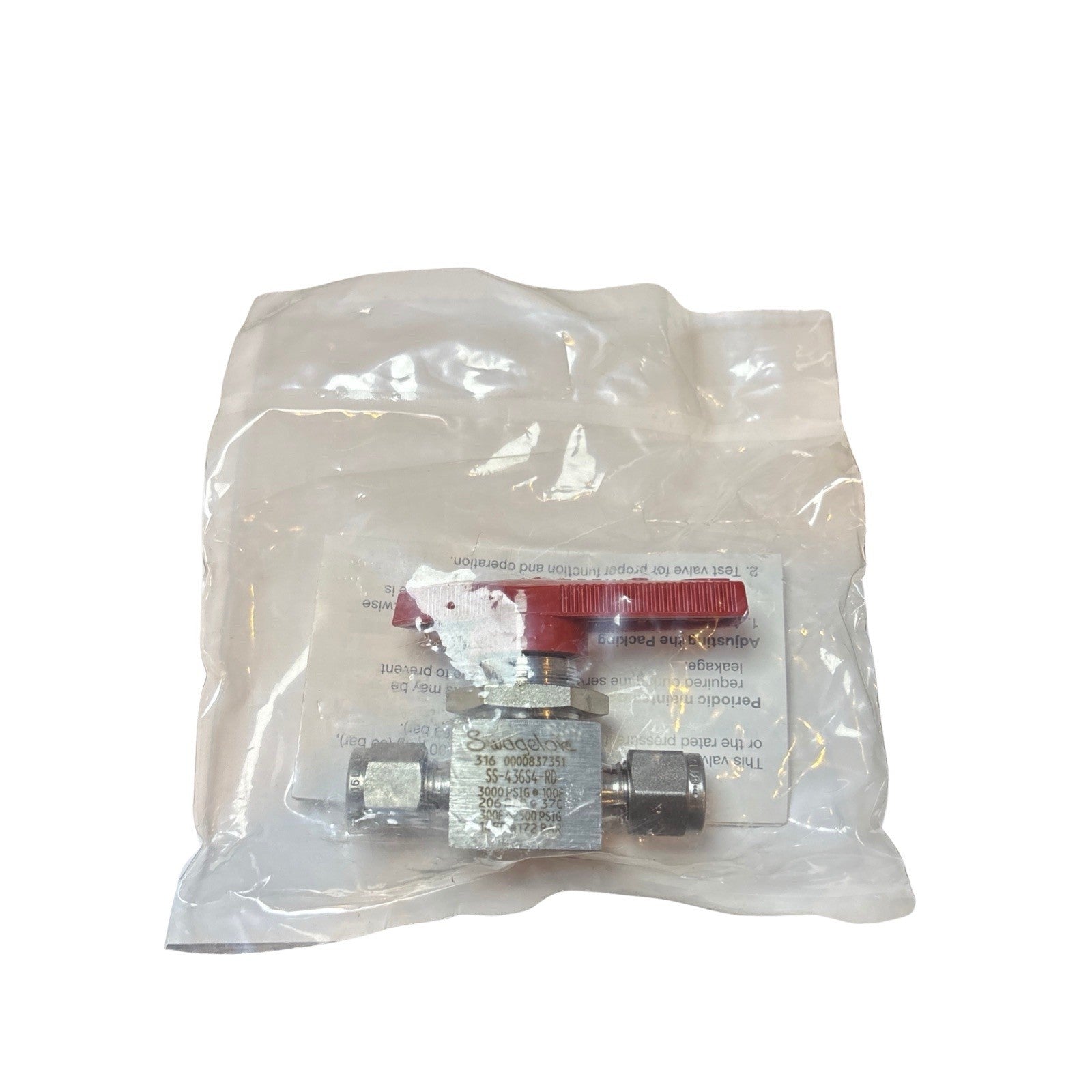 Swagelok SS-43GS4-RD Stainless Steel 3/8” Tube Ball Valve 2-Way Red Handle