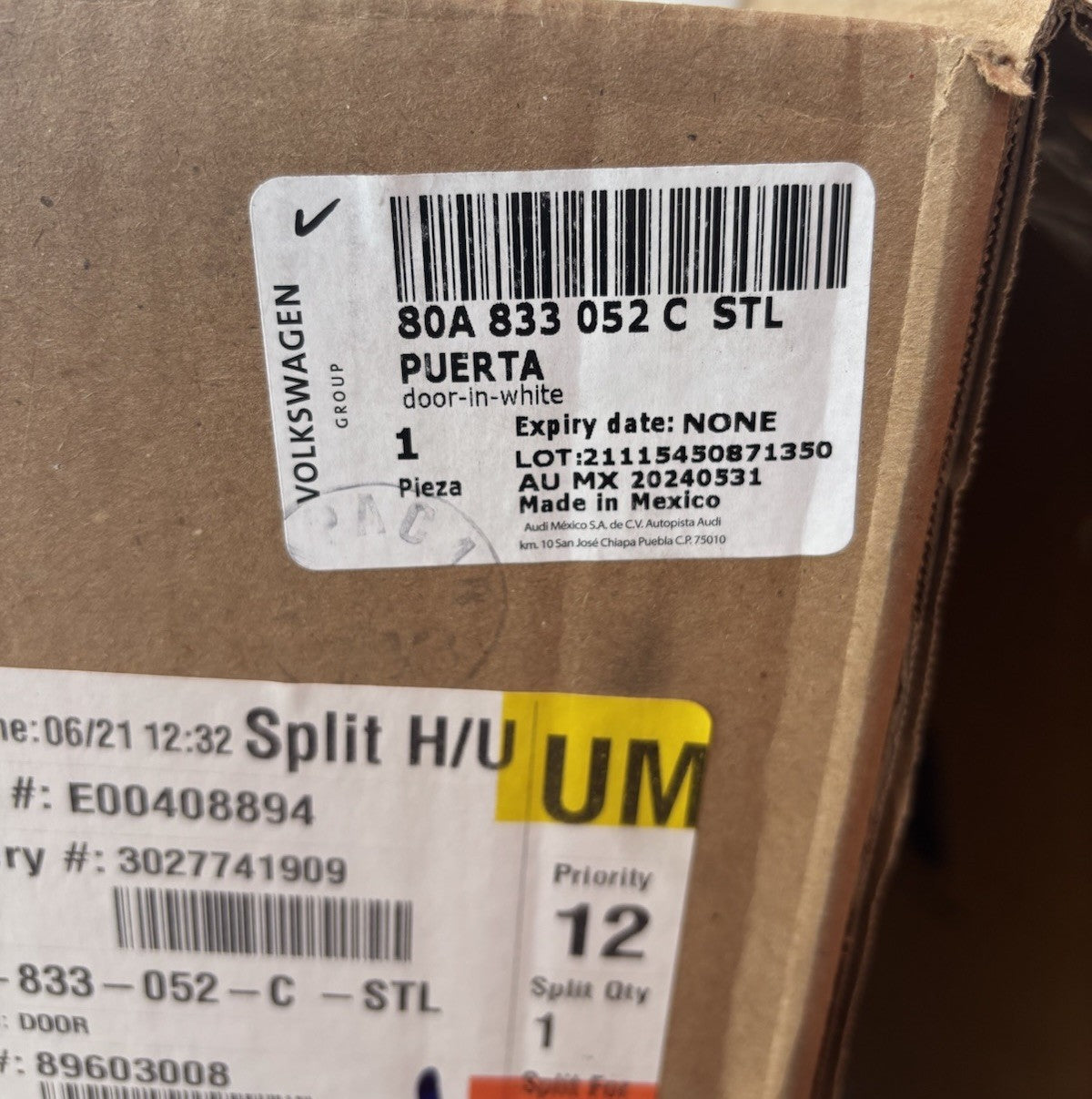 Audi 80A-833-052-C-STL Door Shell – OEM Genuine Factory Primed New