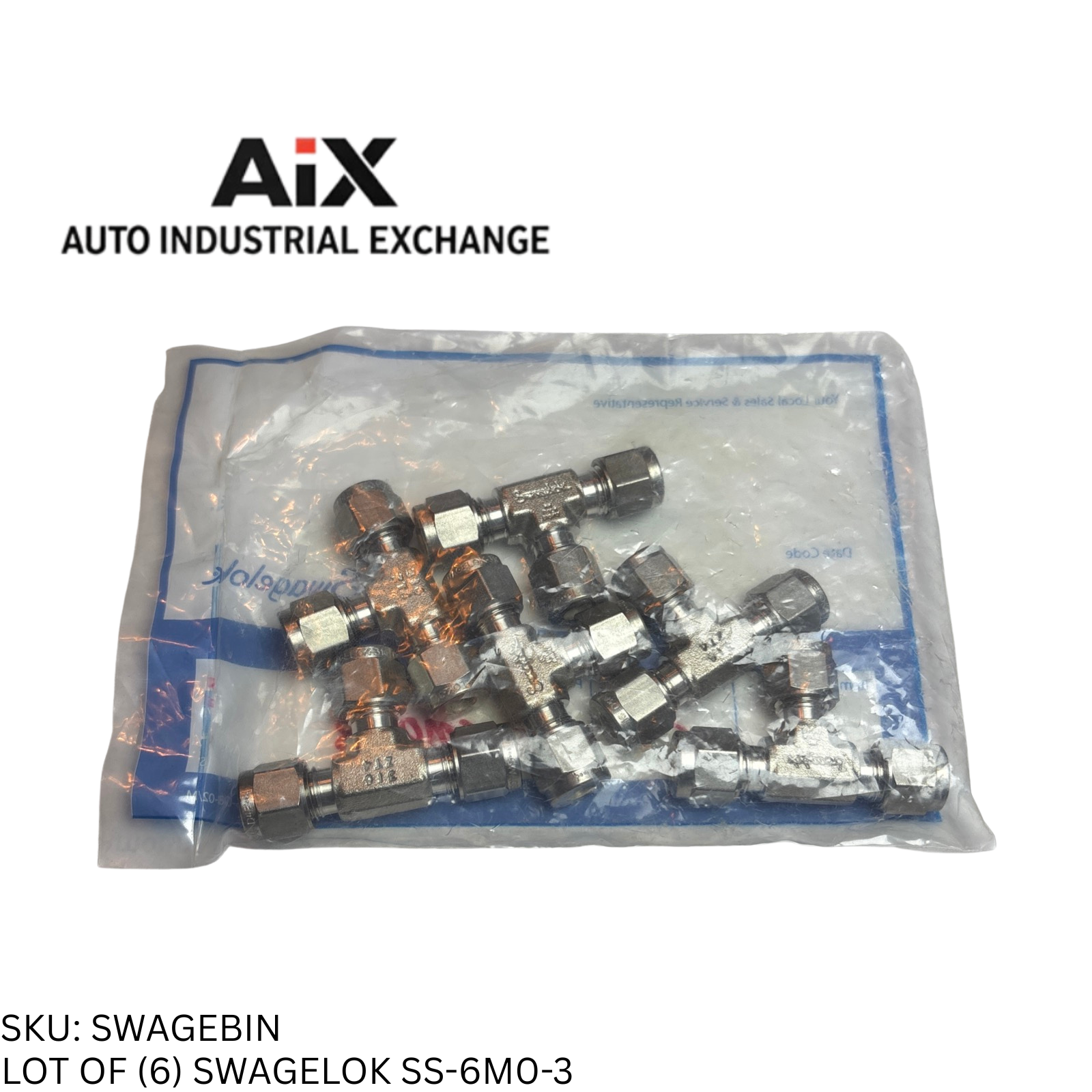 Lot of 6 Swagelok SS-6MO-3 Tube Fitting Union Tee 6mm Tube OD Stainless Steel