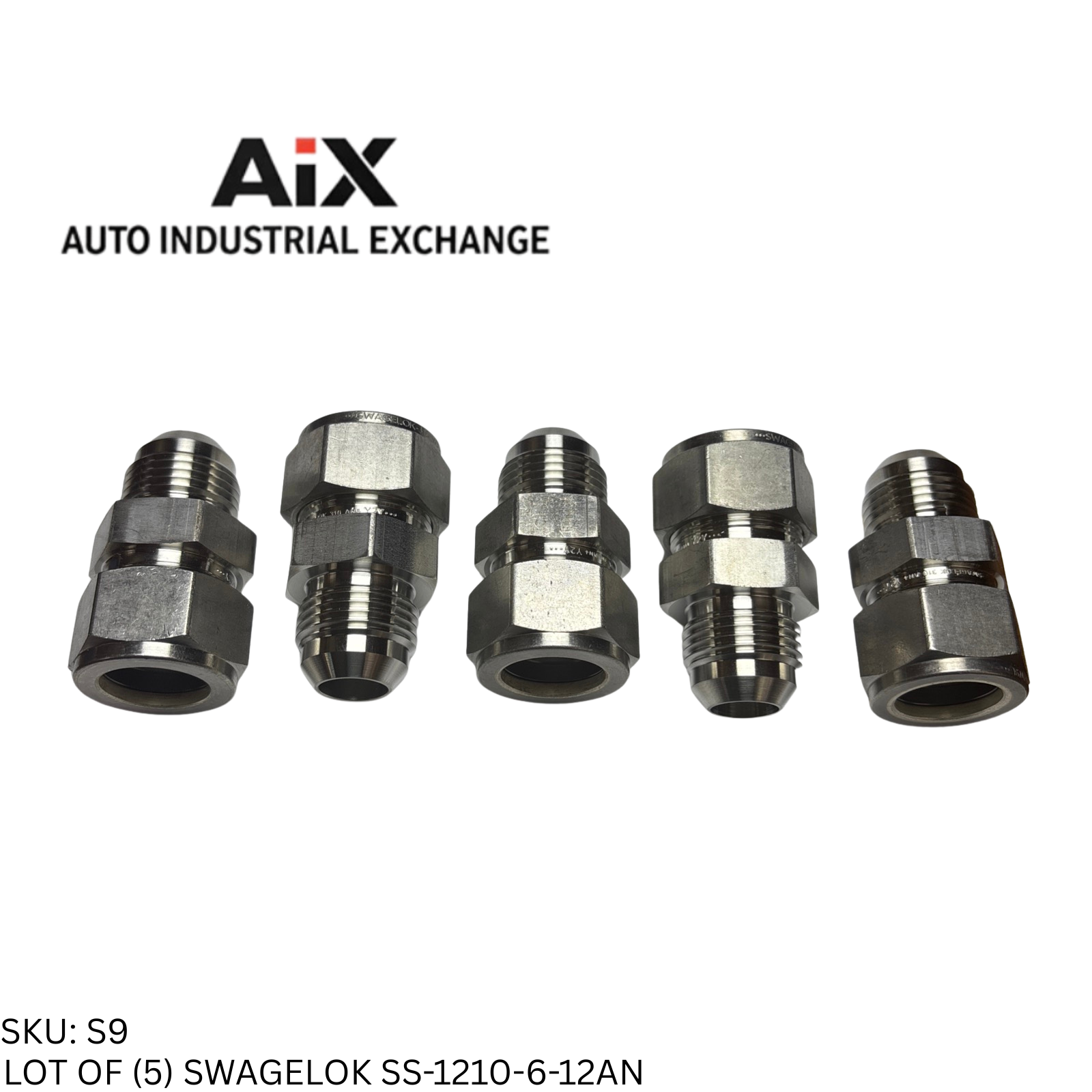 Lot of 5 Swagelok SS-1210-6-12AN Union Tube Fitting 3/4" Tube x 3/4" AN