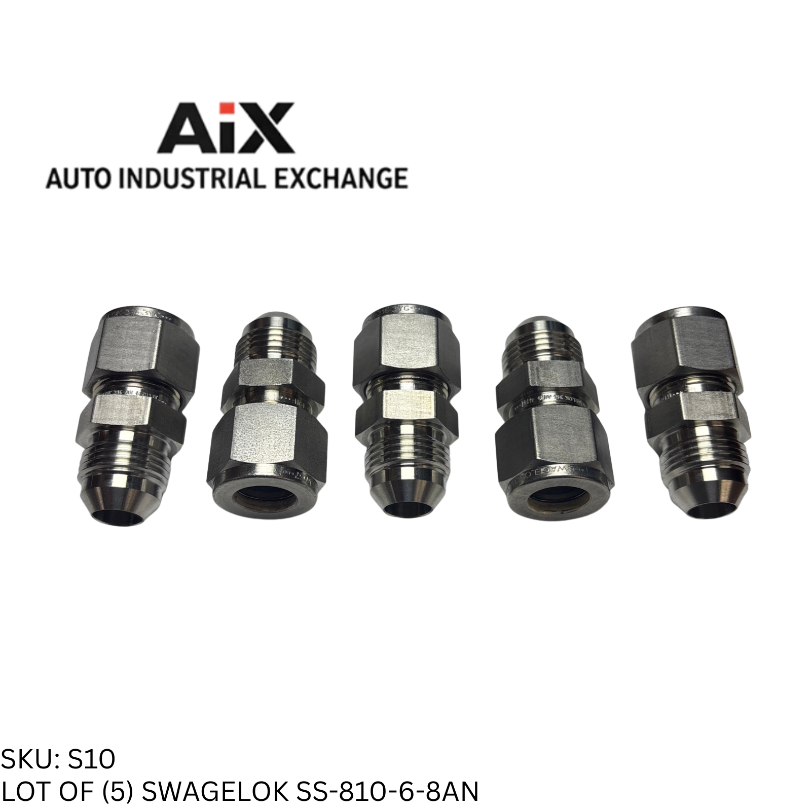 Lot of 5 Swagelok SS-810-6-8AN 316 SS Tube Union Fittings 1/2" x 1/2" AN