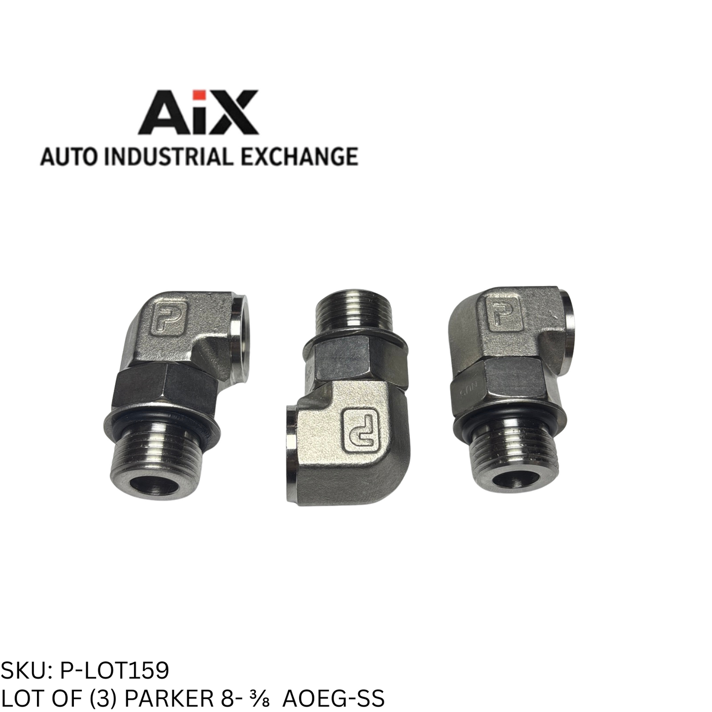 Lot of 3 Parker 8 3/8 AOEG-SS 90° Elbow SAE-ORB to NPT Port Adapter Steel