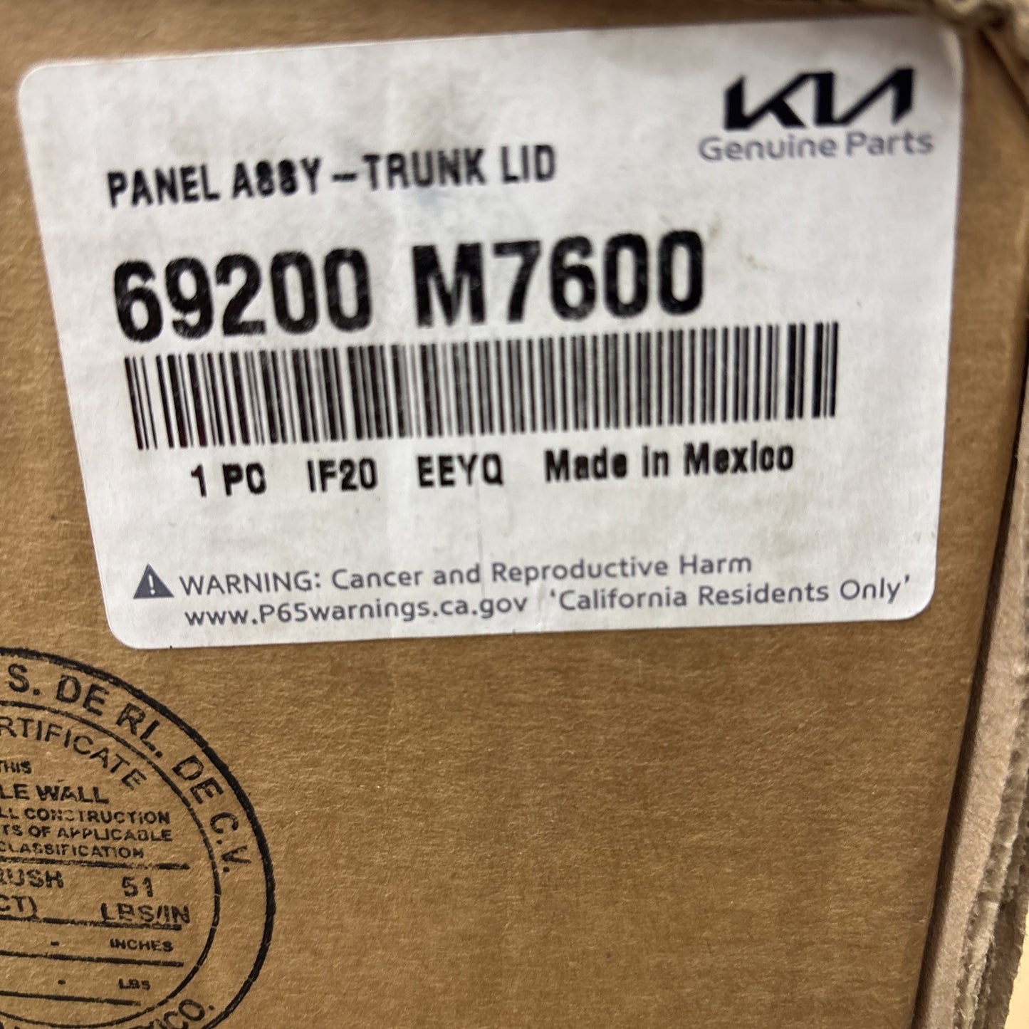 Kia OEM Trunk Lid 69200-M7600 – Forte 2022-2024 Factory Rear Deck Panel