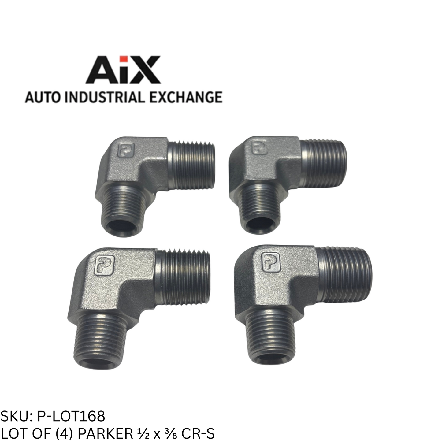 Lot of 4 Parker 1/2 x 3/8 CR-S 90° Elbow Pipe Fittings Male NPT x Male NPT Steel