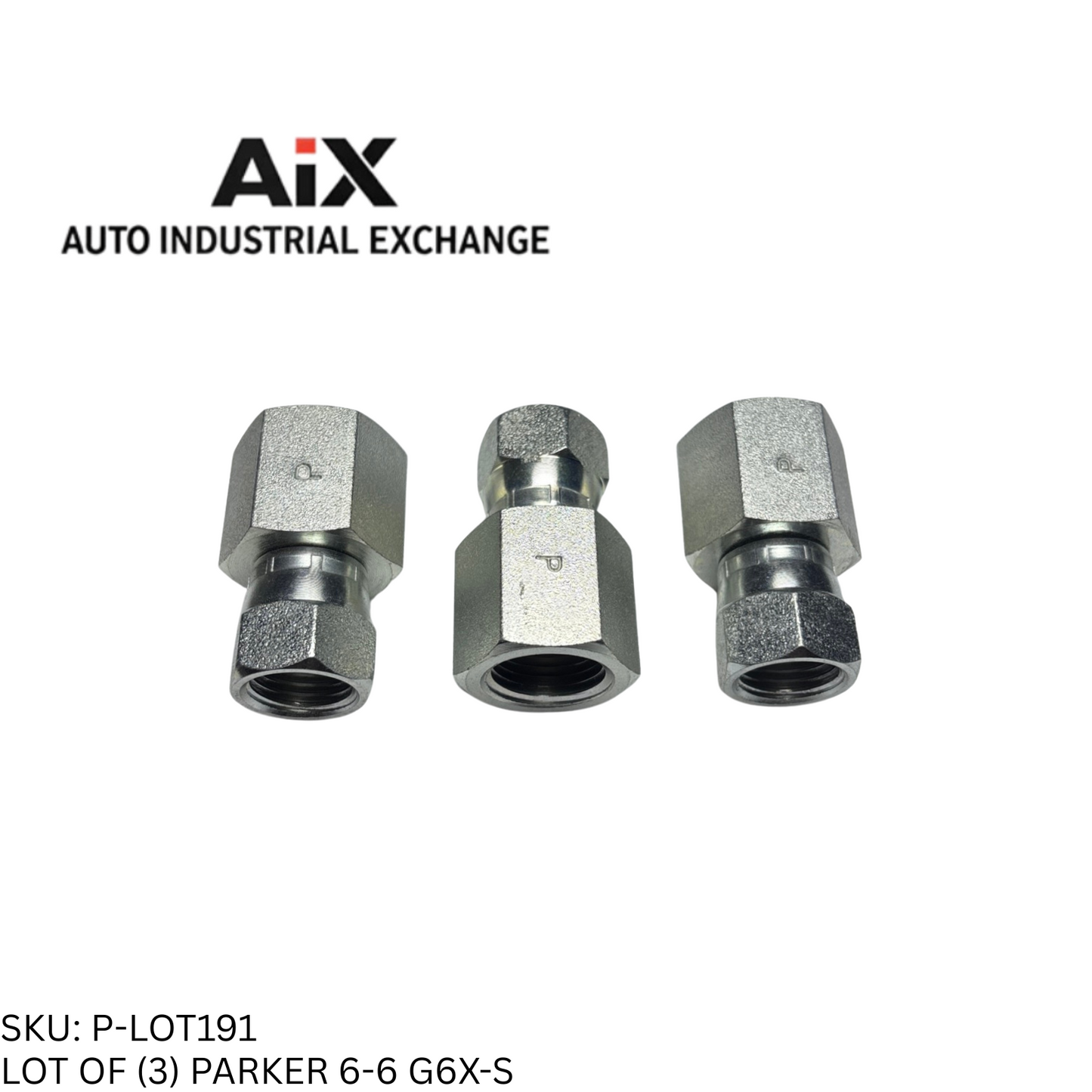 Lot of 3 Parker 6-6 G6X-SS Stainless Steel Straight Fitting 37° Flare NPT