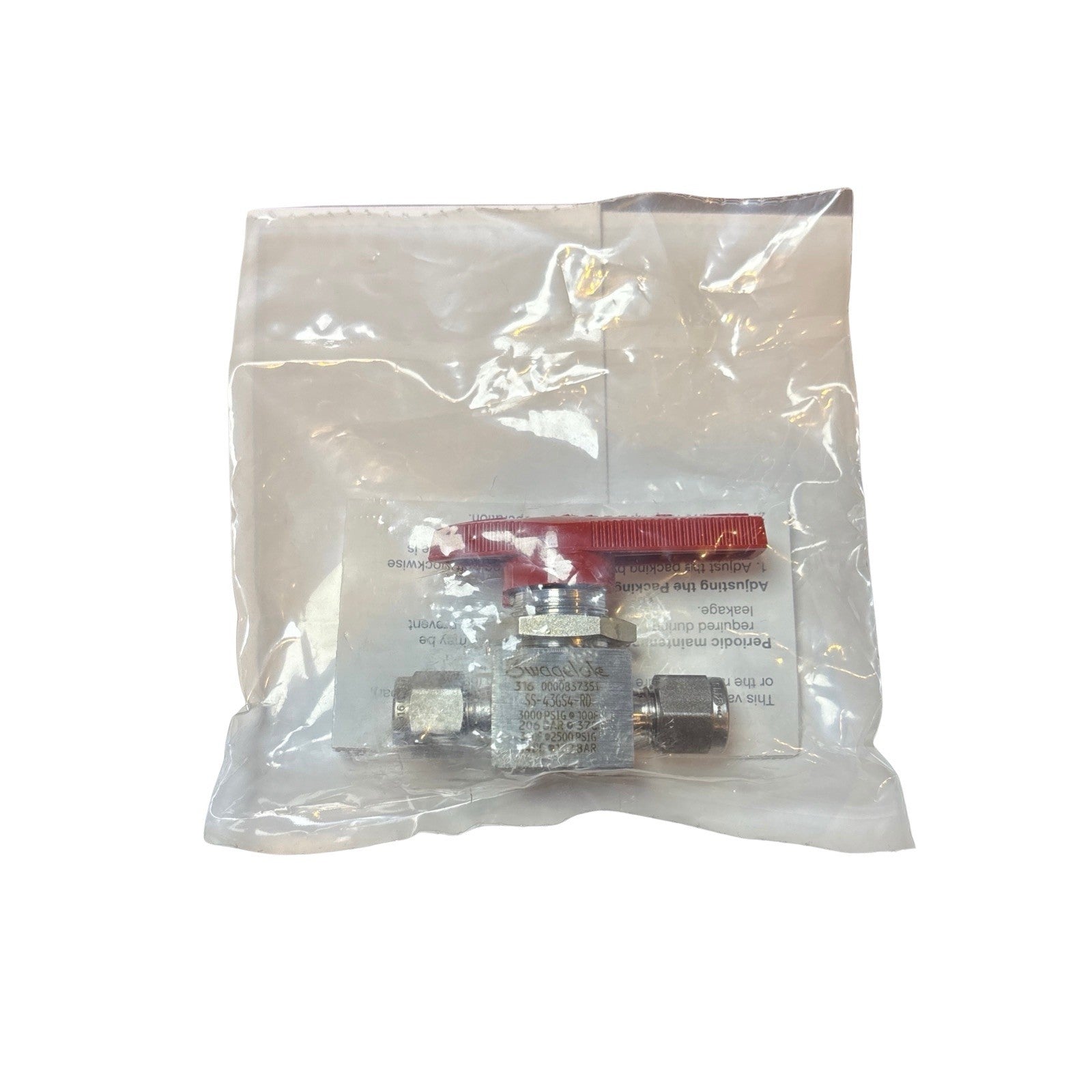 Swagelok SS-43GS4-RD Stainless Steel 3/8” Tube Ball Valve 2-Way Red Handle