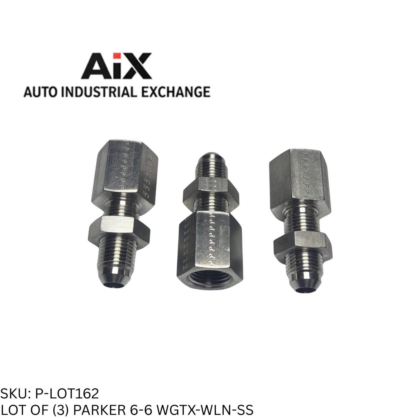 Lot of 3 Parker 6-6 WGTX-WLN-SS 37° Flare Bulkhead Tube to NPT Adapter Steel