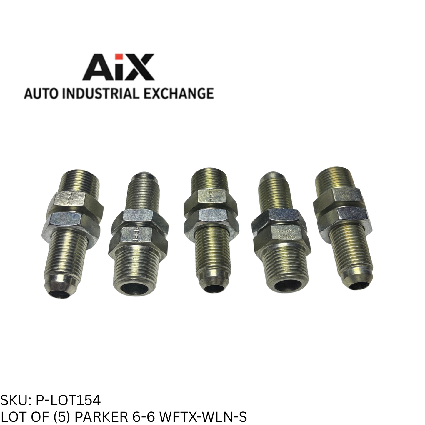 Lot of 5 Parker 6-6 WFTX-WLN-S Bulkhead Adapter 37° Flare to 3/8" NPT Steel