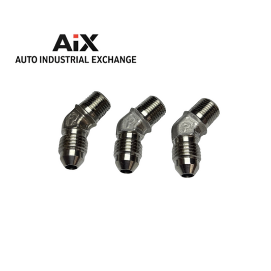 Lot of 3 Parker 4 VTX-SS 6000 PSI Stainless 45° Elbow Flare x NPT Fittings