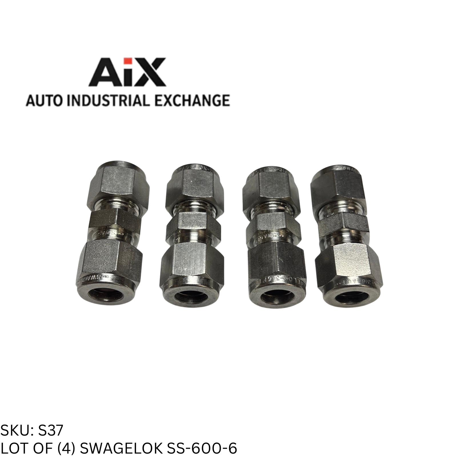 Lot of 4 Swagelok SS-600-6 Tube Fitting Union 3/8" Tube OD Stainless Steel