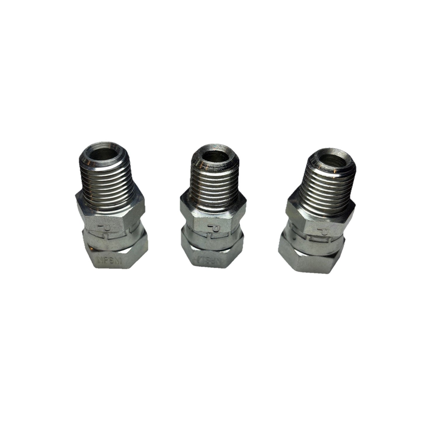 Lot of 3 Parker 0107-4-4 NPT x NPSM Pipe Swivel Adapter 1/4-18 Steel Straight