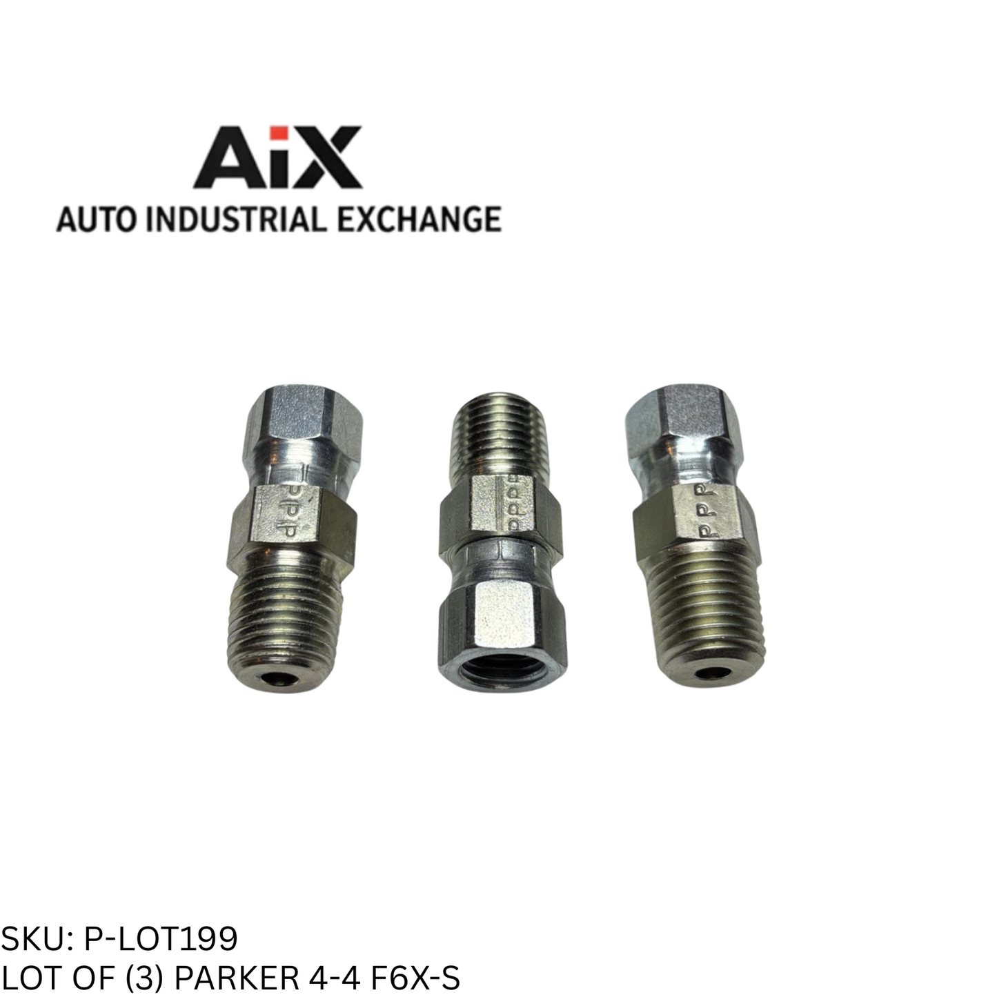 Lot of 3 Parker 4-4 F6X-S Steel Straight Adapter 37° Flare to NPT 6000 PSI