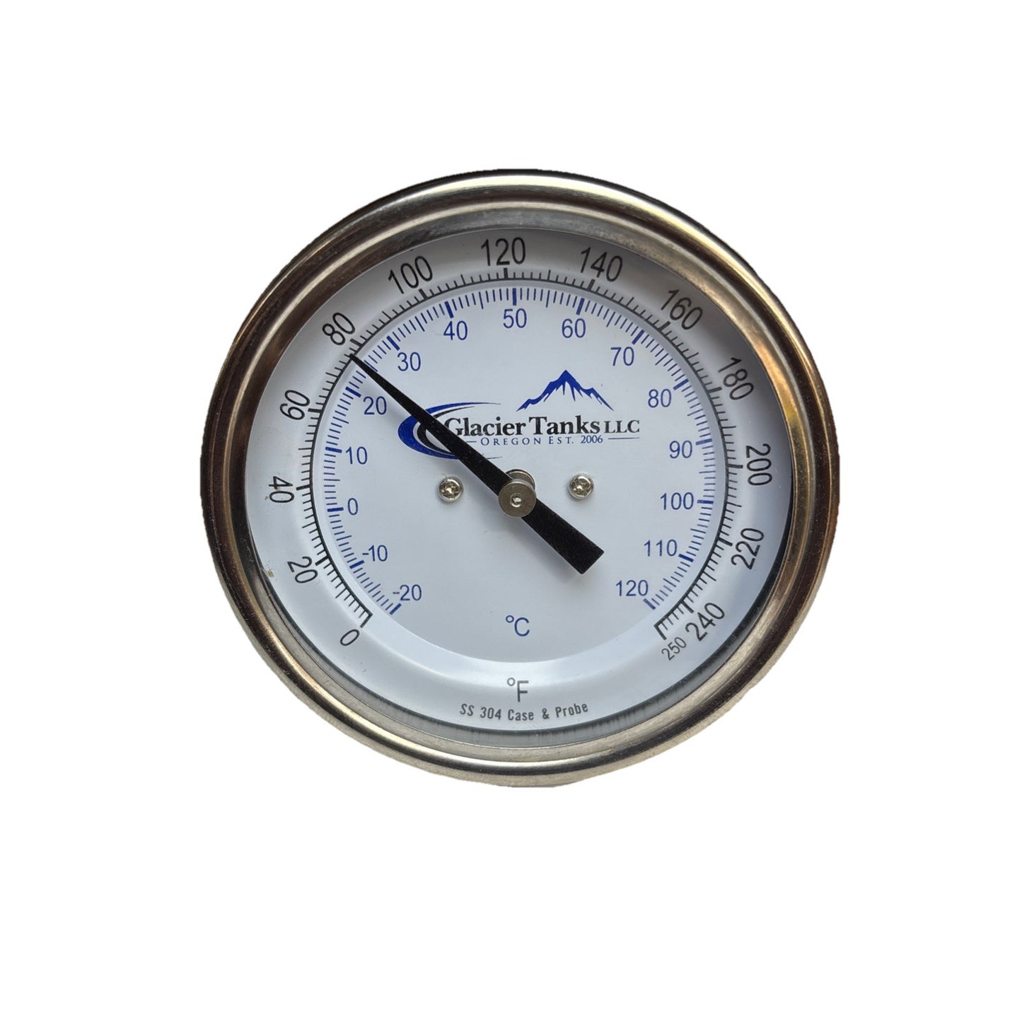 Glacier Tanks Thermometer – SS304 Case & Probe – 0-250°F / –20-120°C
