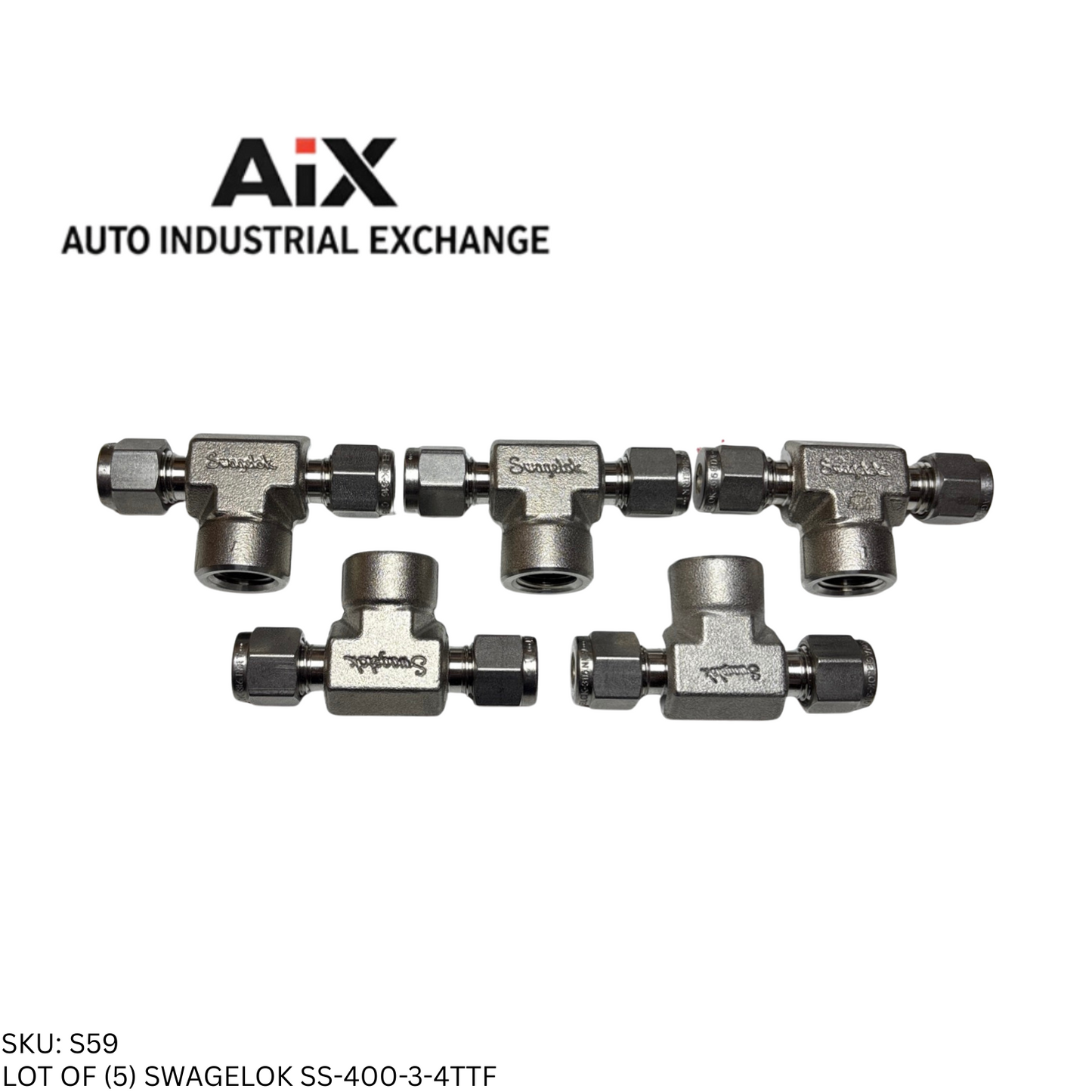 Lot of 5 Swagelok SS-400-3-4TTF Stainless Steel Female Branch Tee 1/4 in.