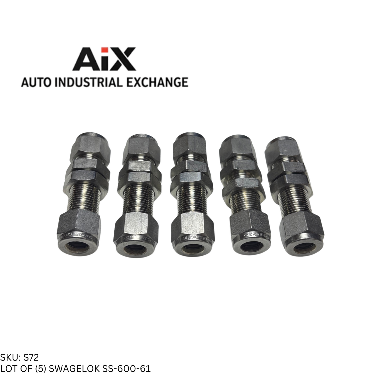 Lot of 5 Swagelok SS-600-61 Stainless Steel Bulkhead Union 3/8 in. Tube OD