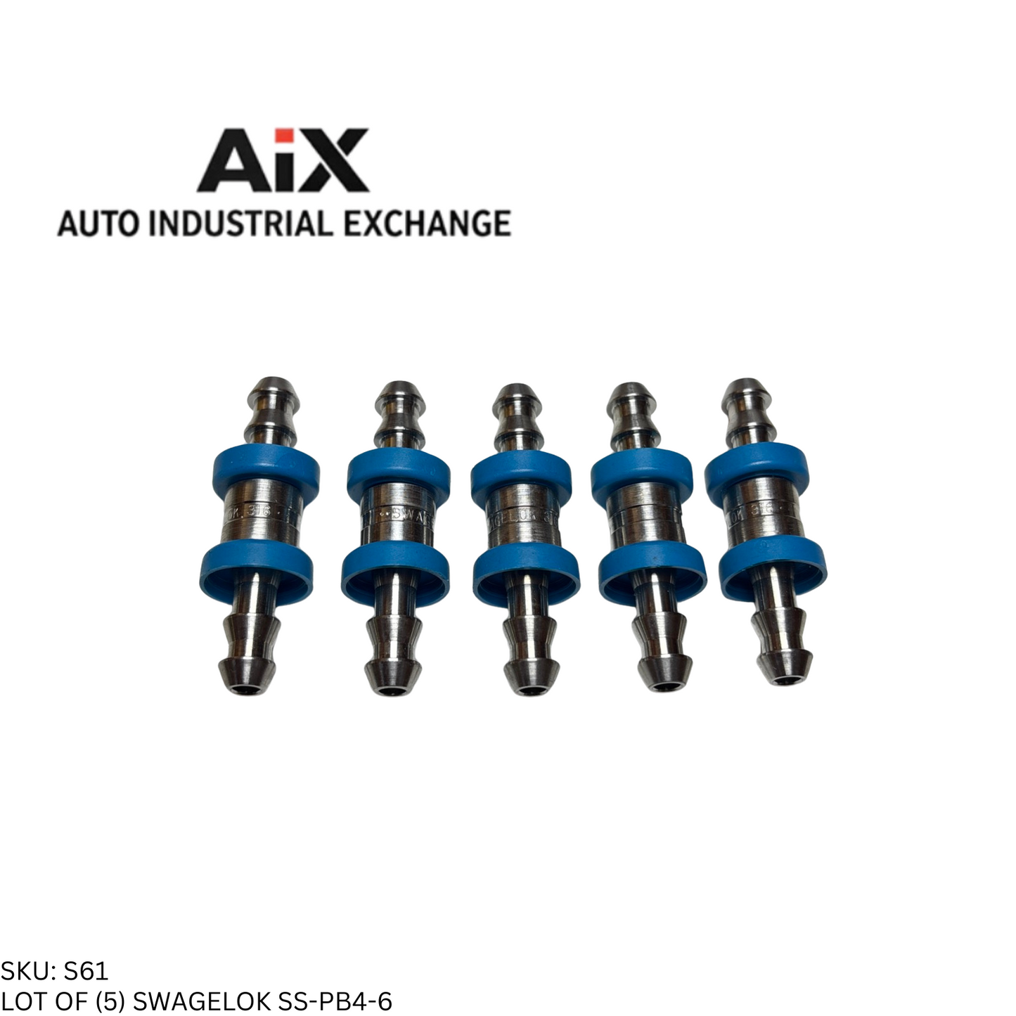 Lot of 5 Swagelok SS-PB4-6 Stainless Steel Push-On Hose End Union 1/4 in