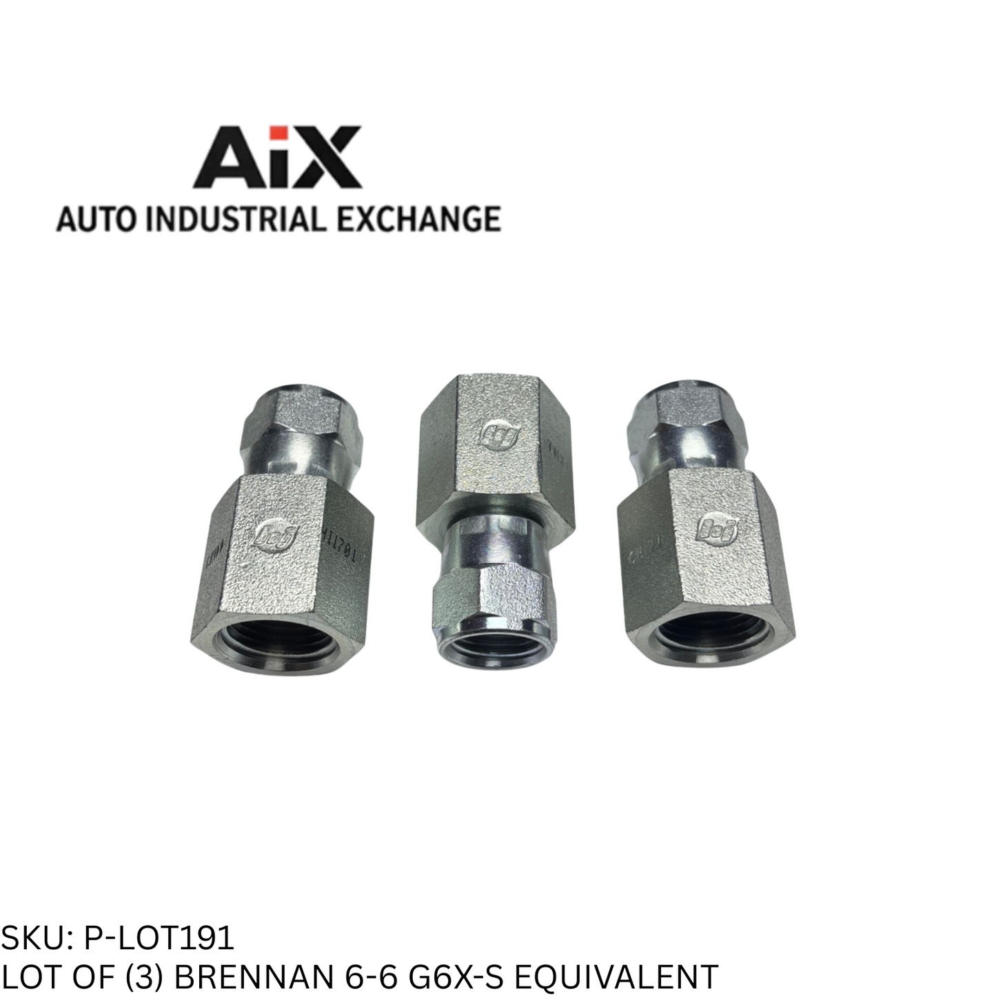 Lot of 3 Brennan 6-6 G6X-S 3/8 Tube 37° Flare Swivel to 1/4 NPT Steel Fittings