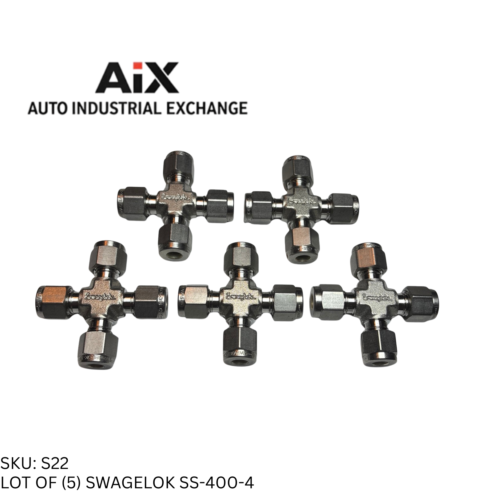 Lot of 5 Swagelok SS-400-4 Tube Fitting Union Cross 1/4" Tube OD Stainless