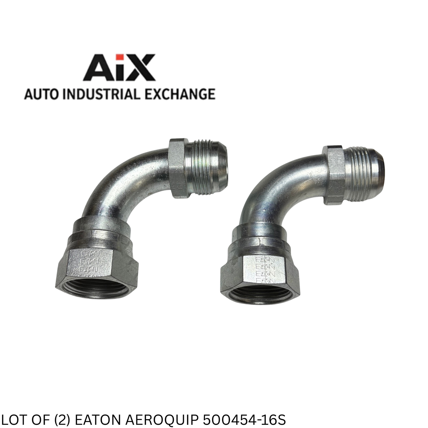 Lot of 2 Eaton Aeroquip 500454-16S Steel 37° JIC 90° Flare Elbow Adapter