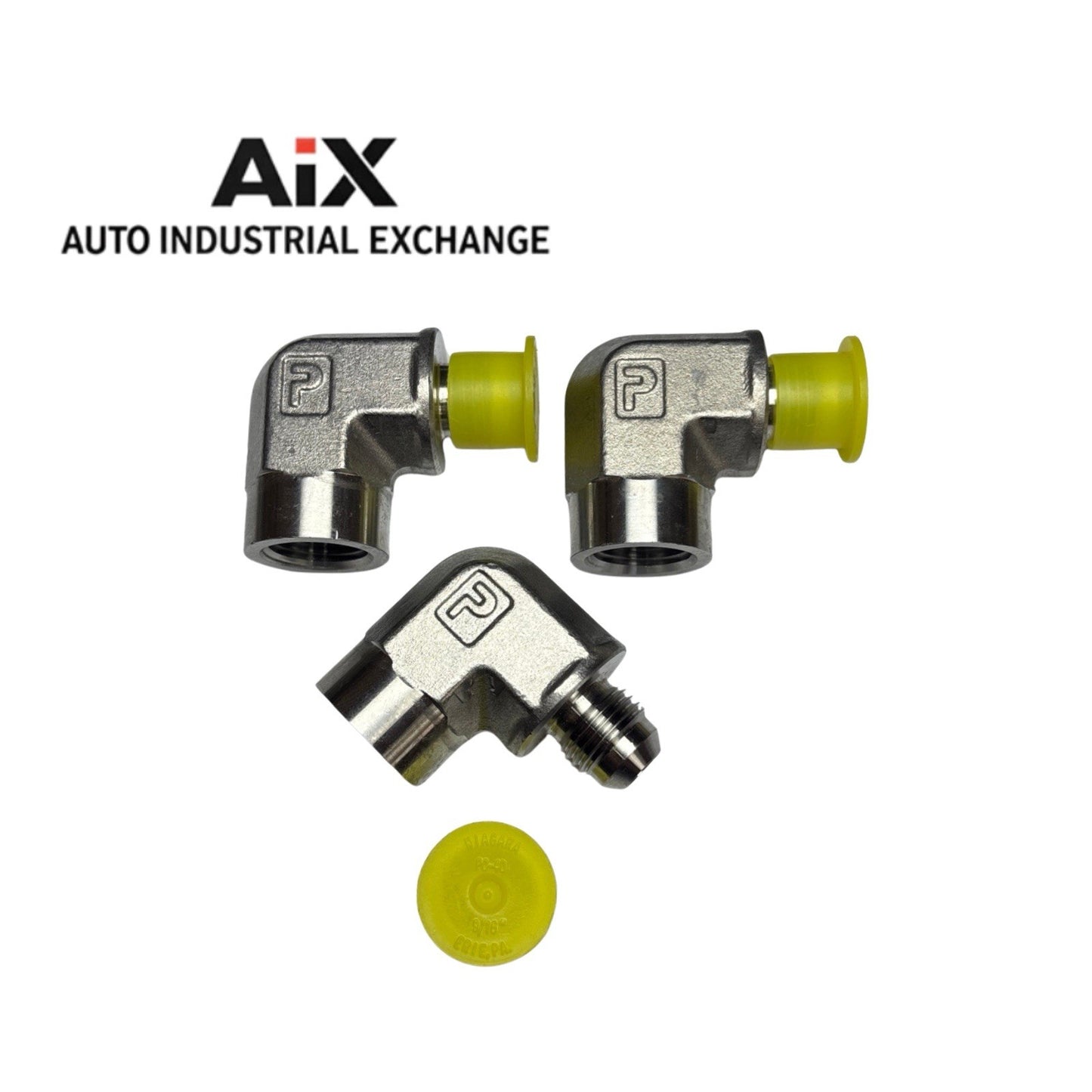 Lot of 3 Parker 6-8 DTX-SS JIC 37° Elbow Fittings 3/8 Tube x 1/2 NPT SS