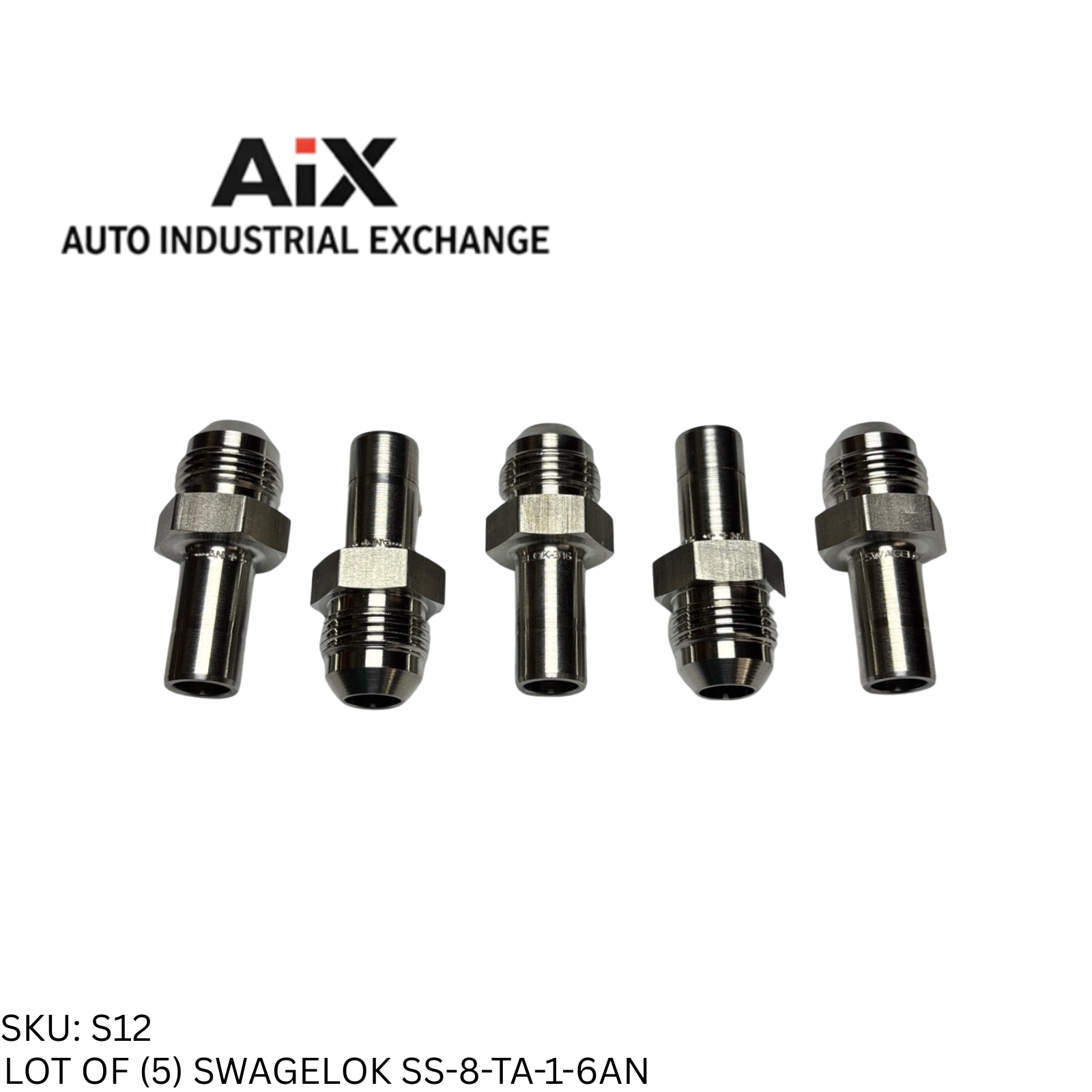Lot of 5 Swagelok SS-8-TA-1-6AN Male Tube Adapter 1/2" Tube x 3/8" NPT SS