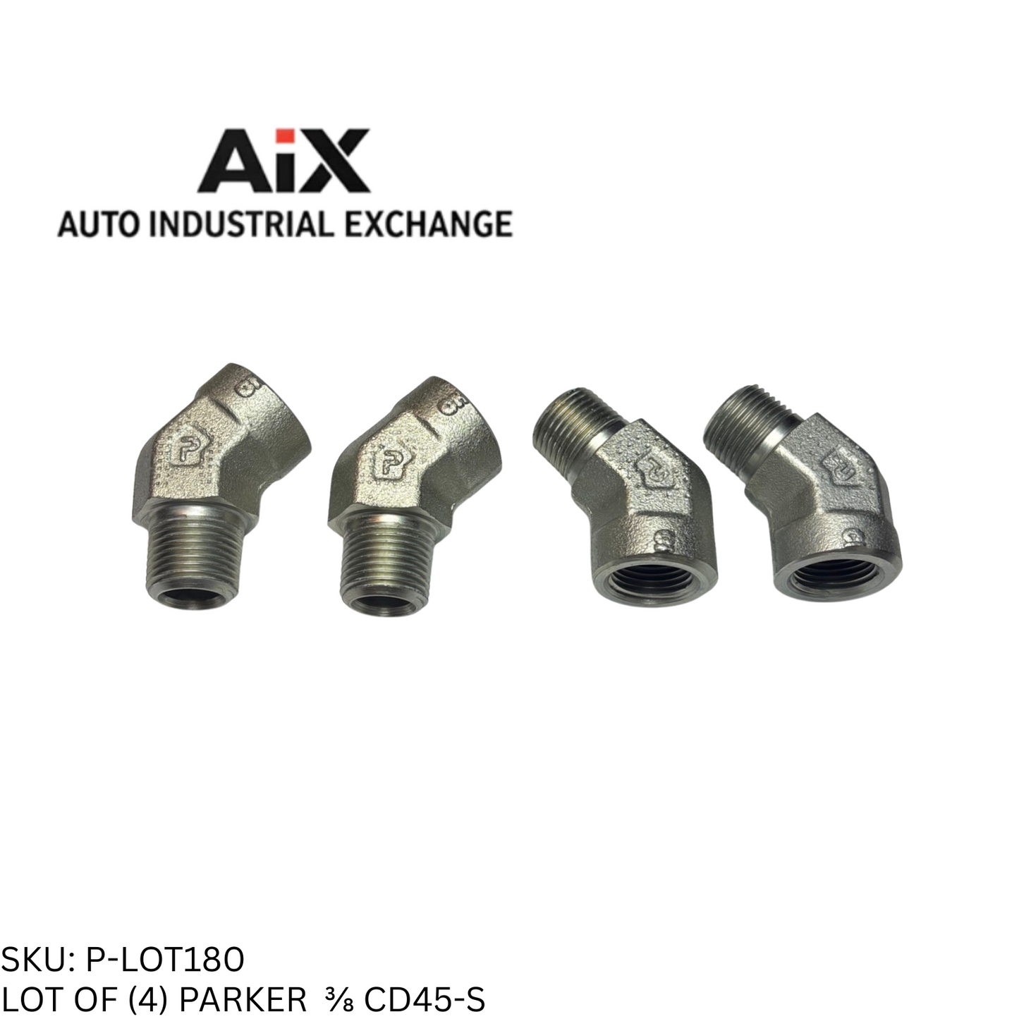 Lot of 4 Parker 3/8 CD45-S 45° Elbow Pipe Fittings Male NPT x Female NPT Steel