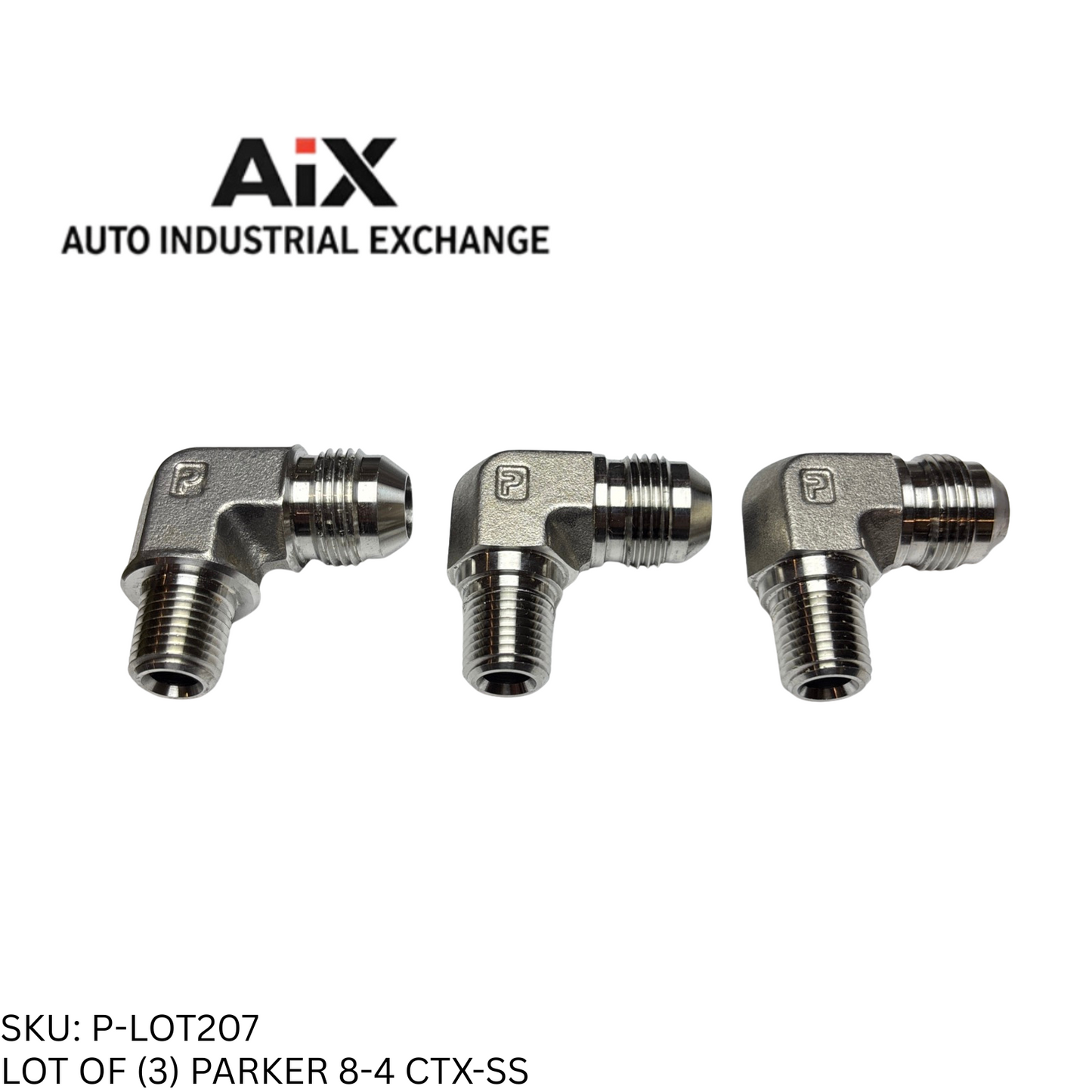 Lot of 3 Parker 8-4 CTX-SS Stainless Steel 90° Elbow Fitting 37° Flare NPT