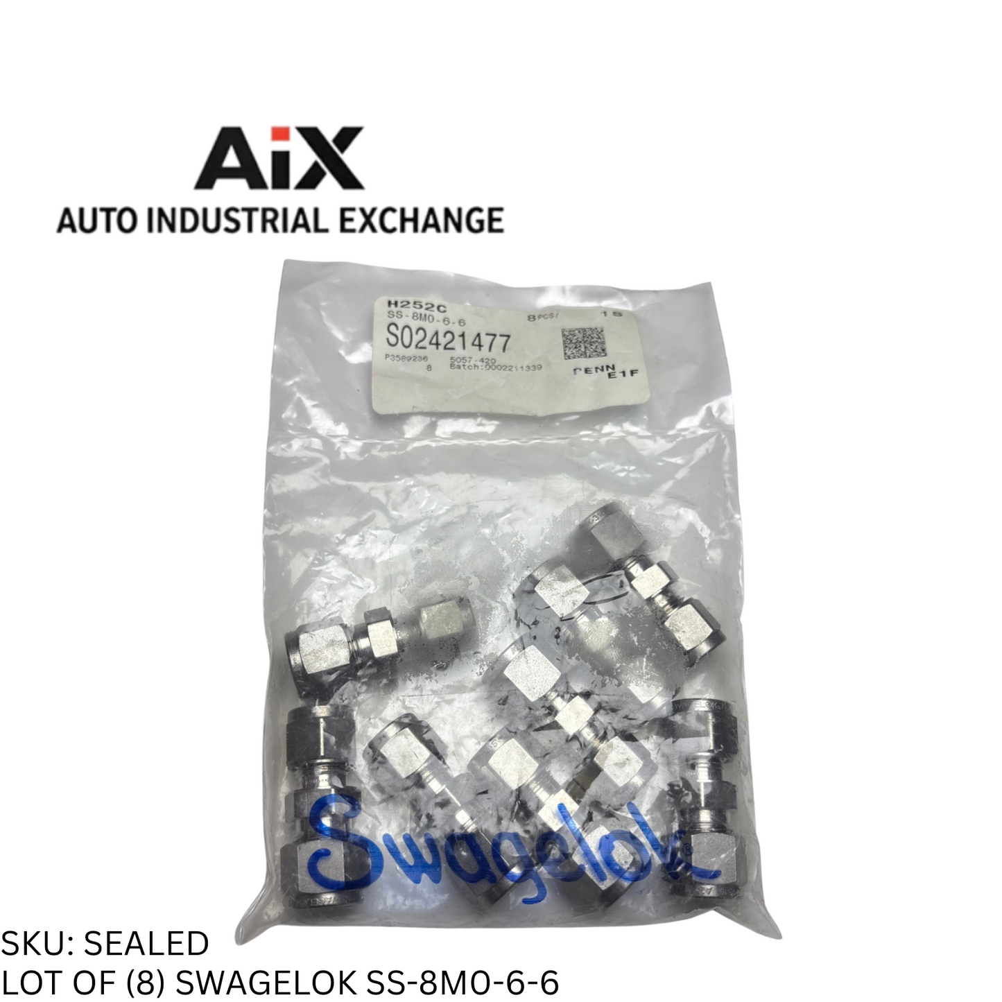 Lot of 8 Swagelok SS-8M0-6-6 Stainless Steel Tube Union 8mm x 3/8in Fittings