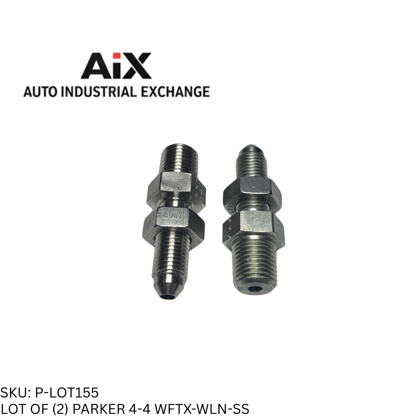 Lot of 2 Parker 4-4 WFTX-WLN-SS 37° Flare Bulkhead Tube to Male NPT Adapter SS