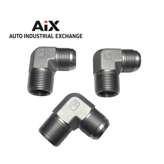 Lot of 3 Parker 16CTX-S 3000 PSI Steel 90° Elbow 37° Flare x Male NPT Fittings