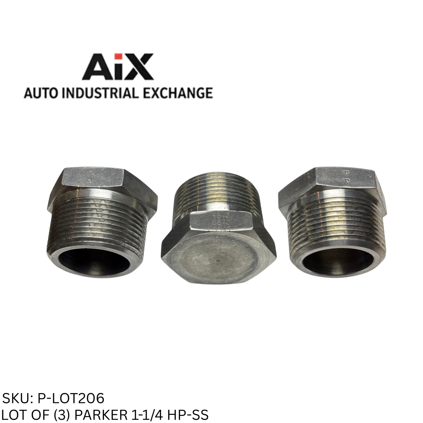 Lot of 3 Parker HP-SS 1-1/4 Hex Head Pipe Plug Male NPT Stainless Steel