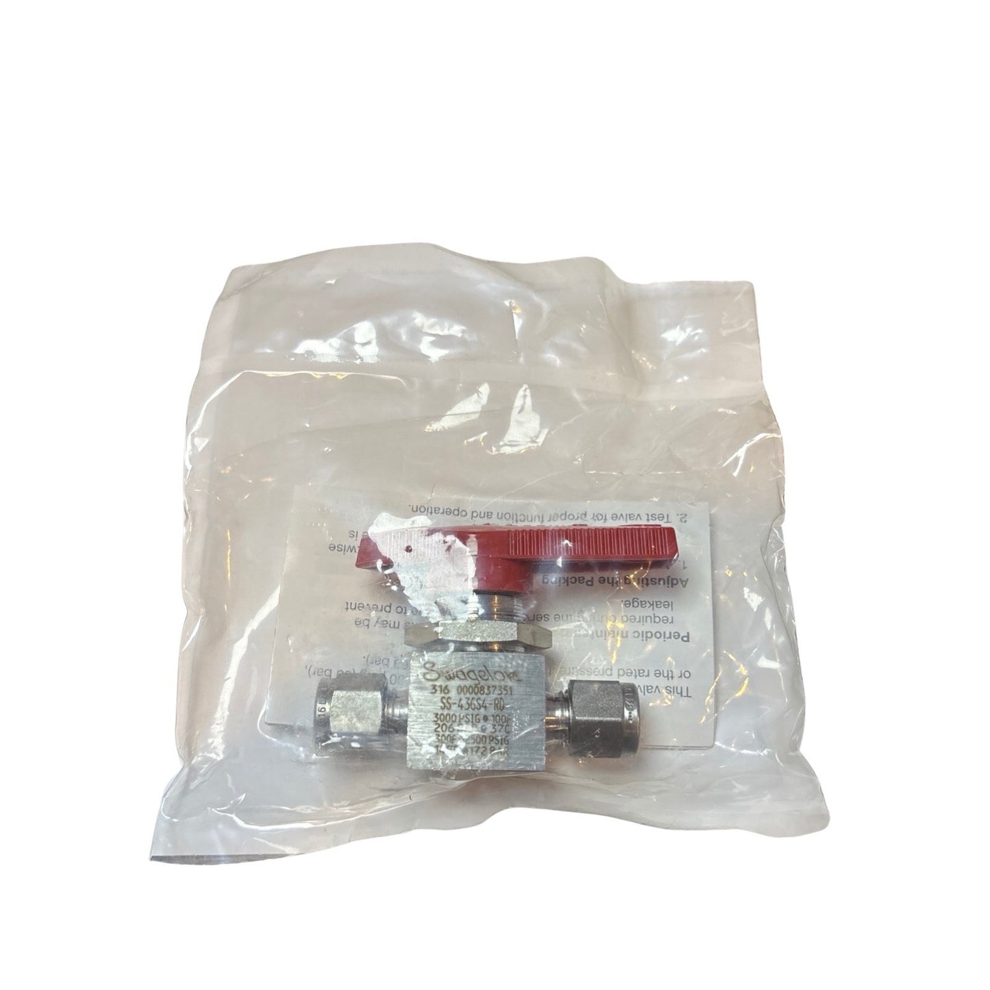 Swagelok SS-43GS4-RD Stainless Steel 3/8” Tube Ball Valve 2-Way Red Handle