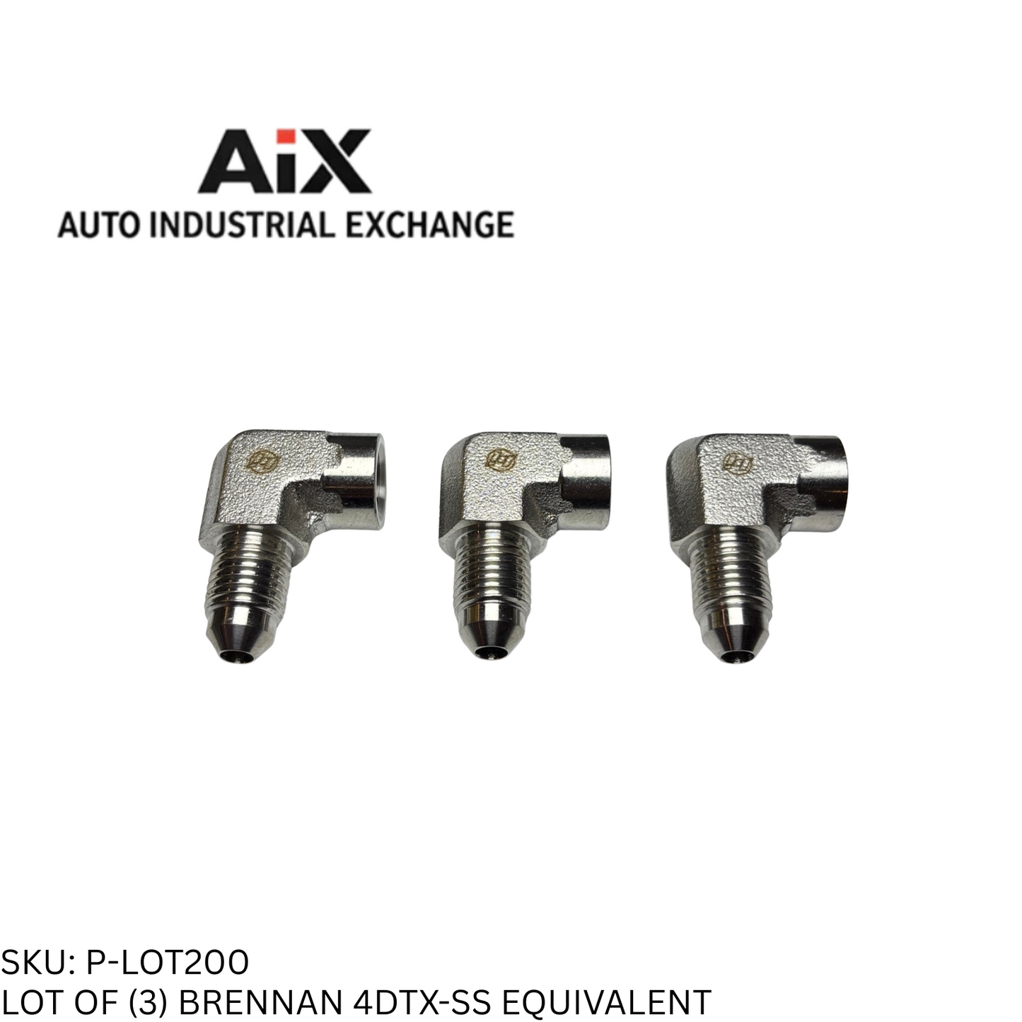 Lot of 3 Brennan SS Elbows 1/4 JIC x 1/4 NPT – Parker 4 DTX-SS Equivalent