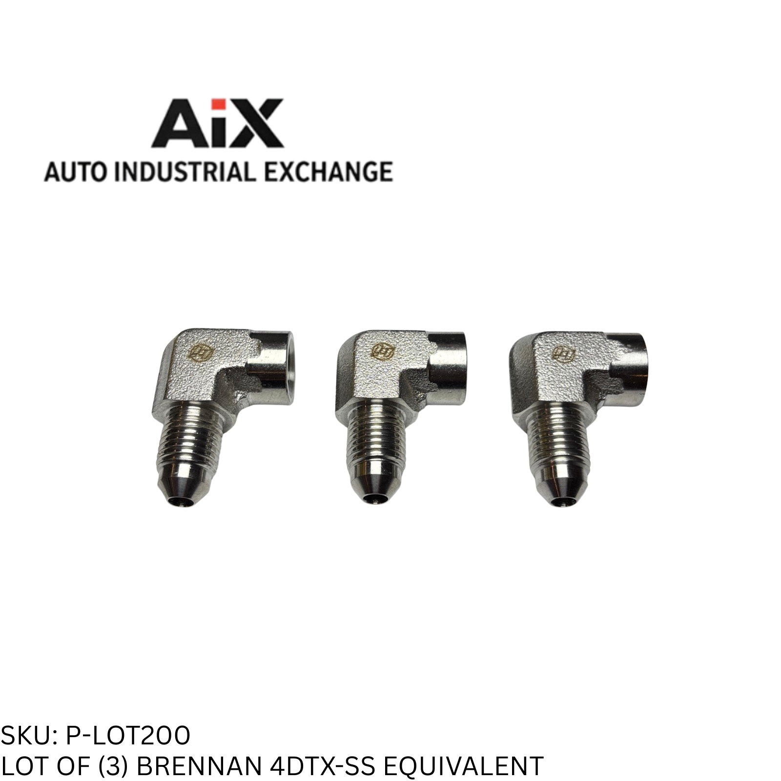 Lot of 3 Brennan SS Elbows 1/4 JIC x 1/4 NPT – Parker 4 DTX-SS Equivalent