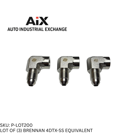 Lot of 3 Brennan SS Elbows 1/4 JIC x 1/4 NPT – Parker 4 DTX-SS Equivalent