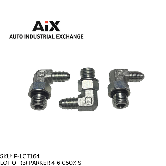 Lot of 3 Parker 4-6 C50X-S 90° Elbow Adapter 37° Flare Tube to SAE-ORB Steel