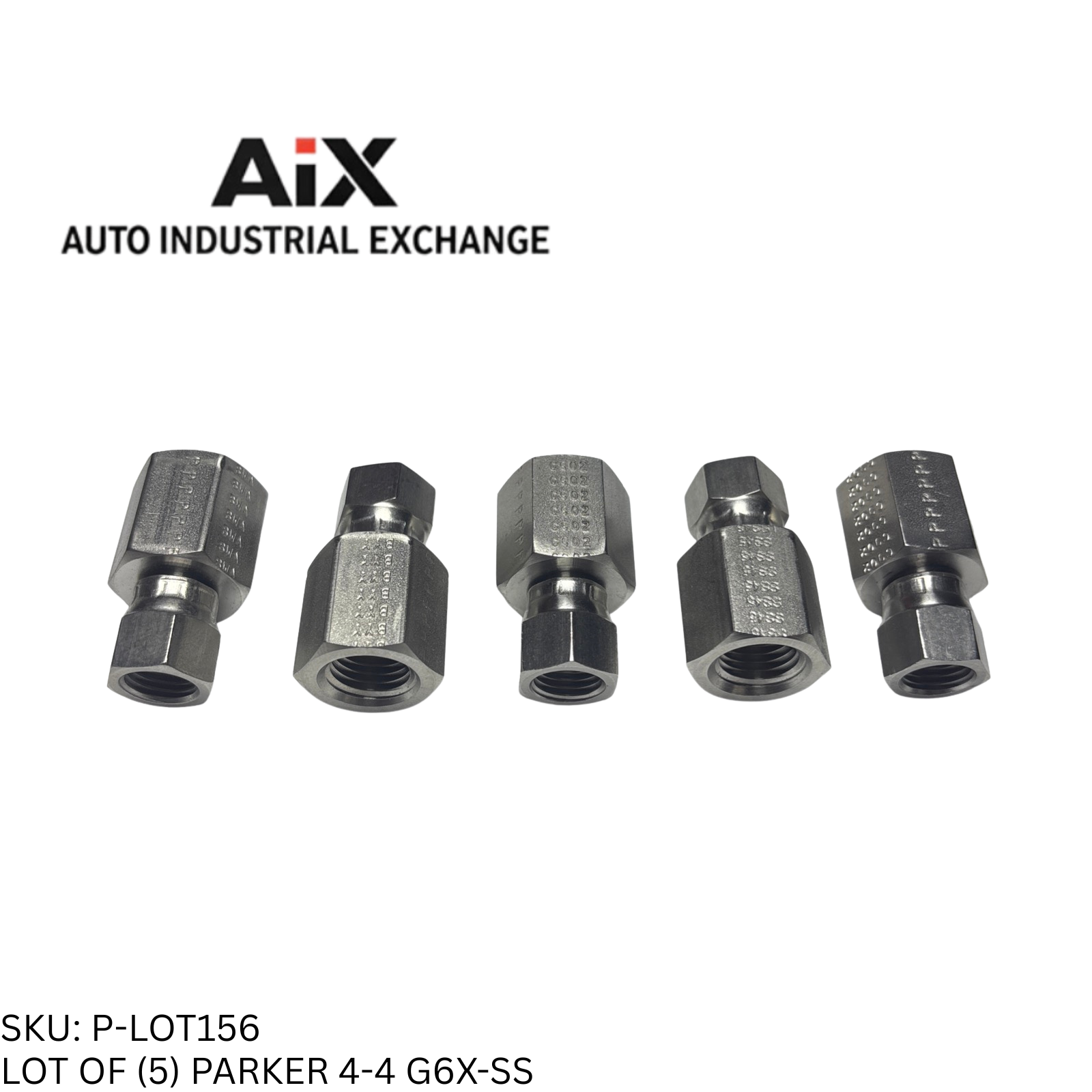 Lot of 5 Parker 4-4 G6X-SS Tube Adapter Female 37° Flare Swivel to 1/4" NPT SS