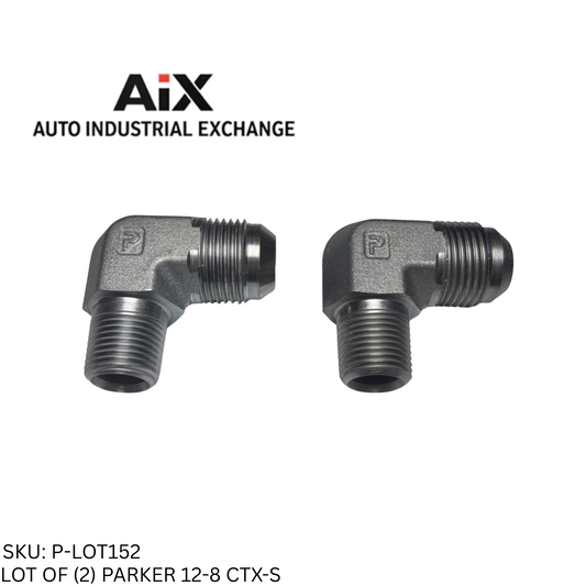 Lot of 2 Parker 12-8 CTX-S 90° Elbow 37° Flare Tube to Male NPT Steel Adapter