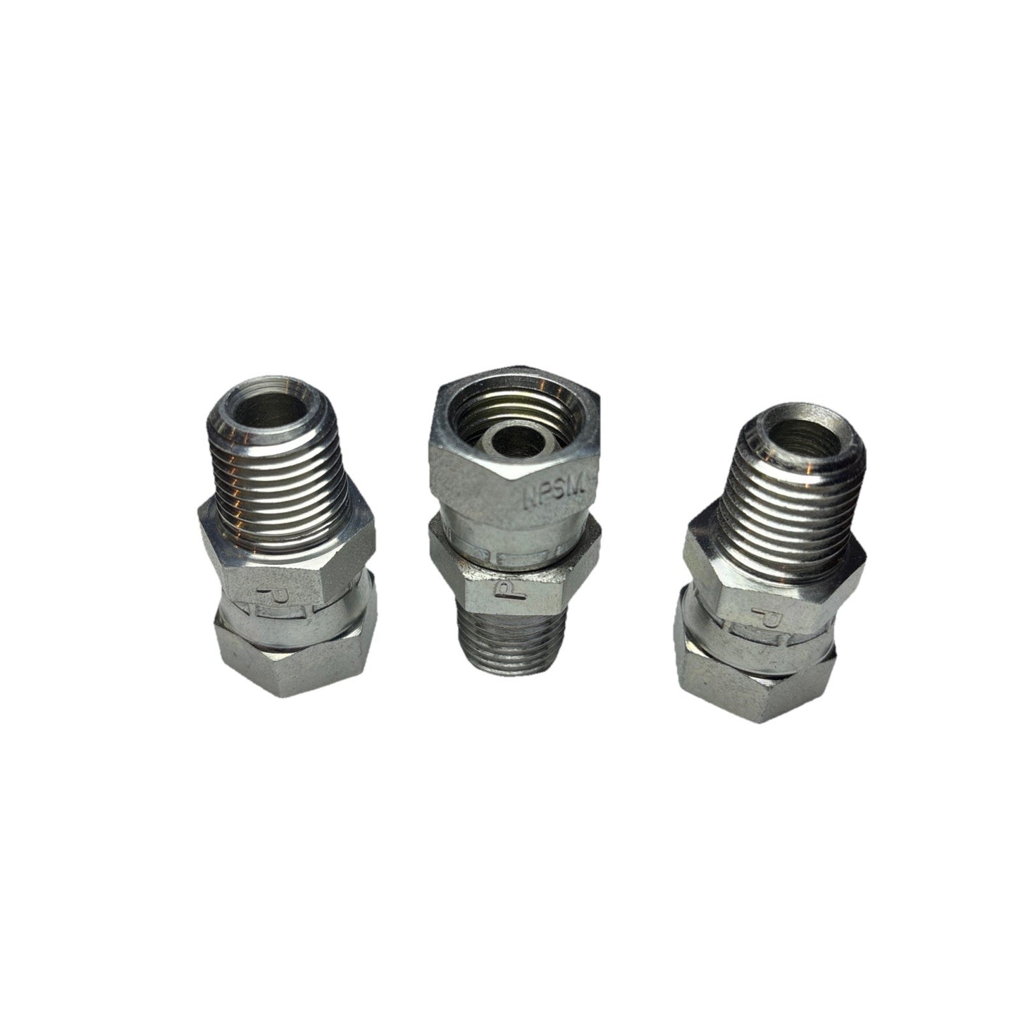 Lot of 3 Parker 0107-4-4 NPT x NPSM Pipe Swivel Adapter 1/4-18 Steel Straight