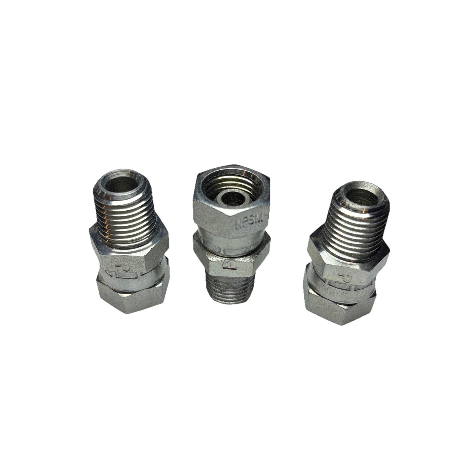 Lot of 3 Parker 0107-4-4 NPT x NPSM Pipe Swivel Adapter 1/4-18 Steel Straight