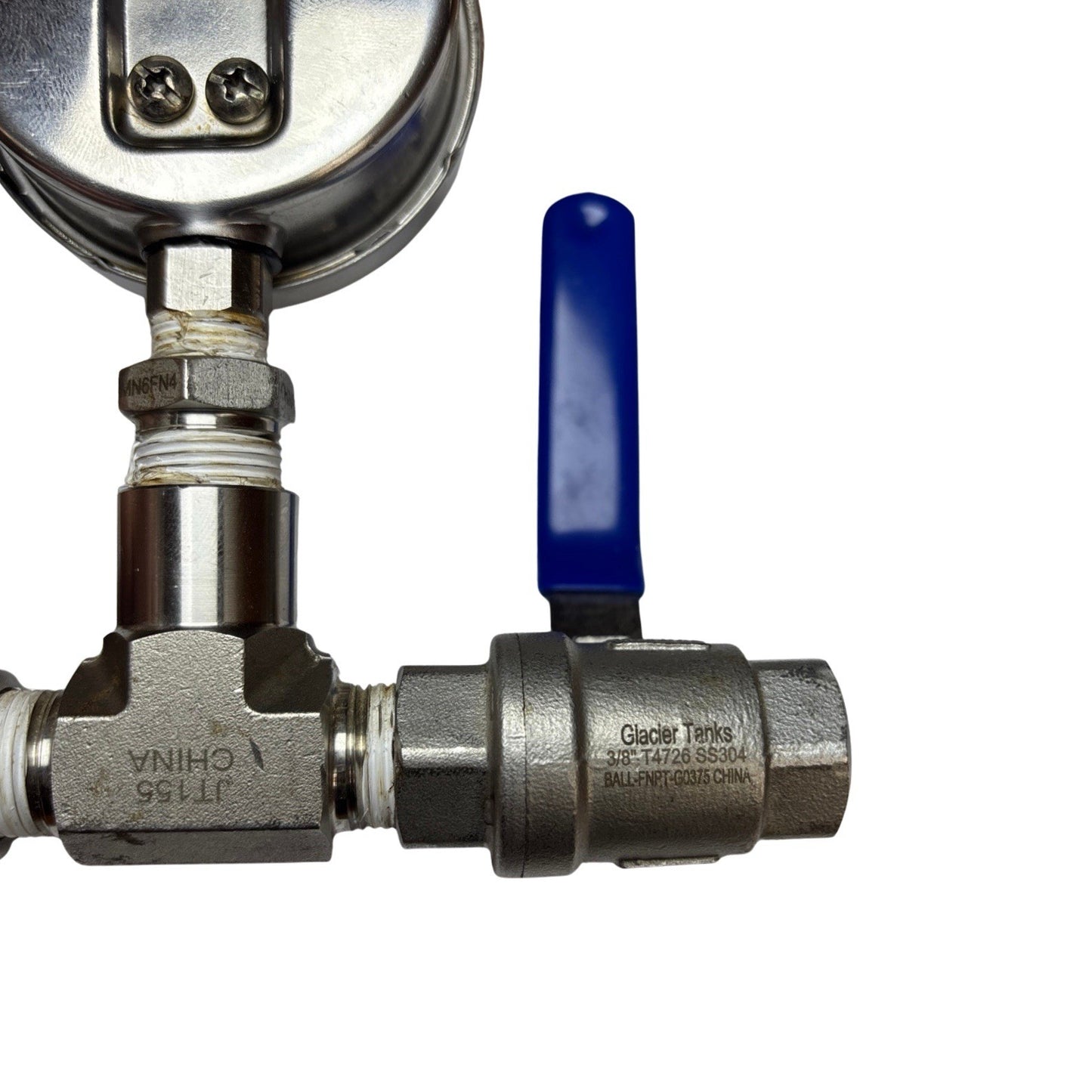 1.5” Tri Clamp to 3/8” NPT Valve w/ –30Hg-150 PSI Gauge SS304 SS316