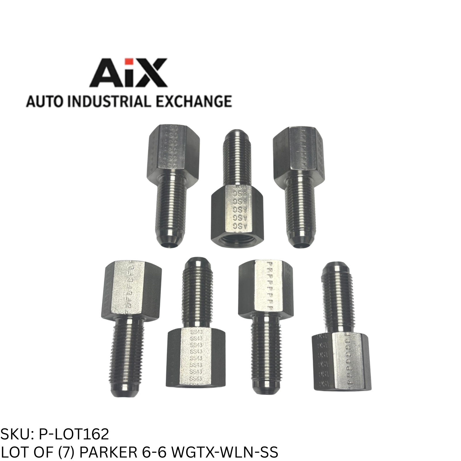 Lot of 7 Parker 6-6 WGTX-WLN-SS 37° Flare Bulkhead Tube to 3/8 NPTF Adapter SS