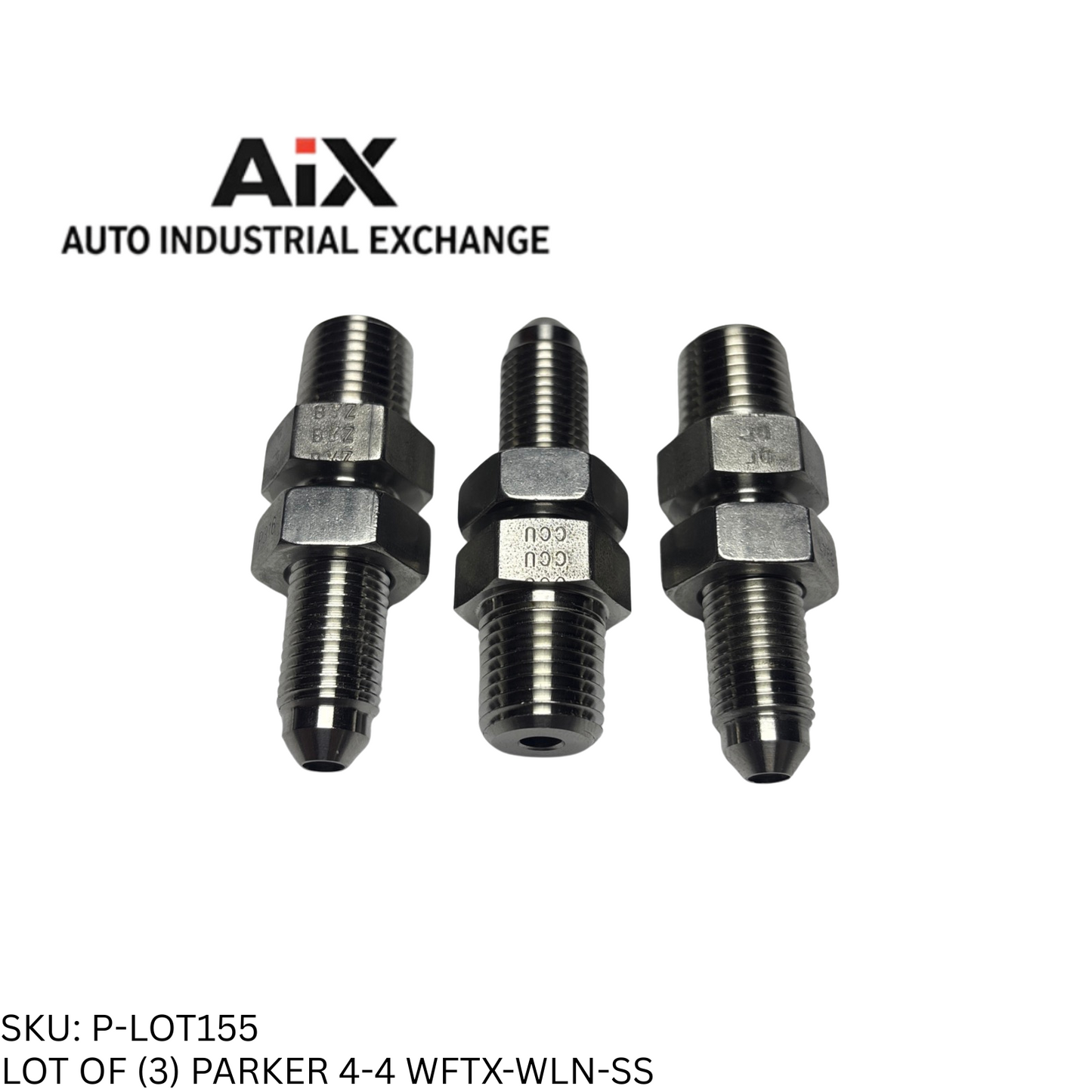 Lot of 3 Parker 4-4 WFTX-WLN-SS Stainless Steel Hydraulic Tube Fittings