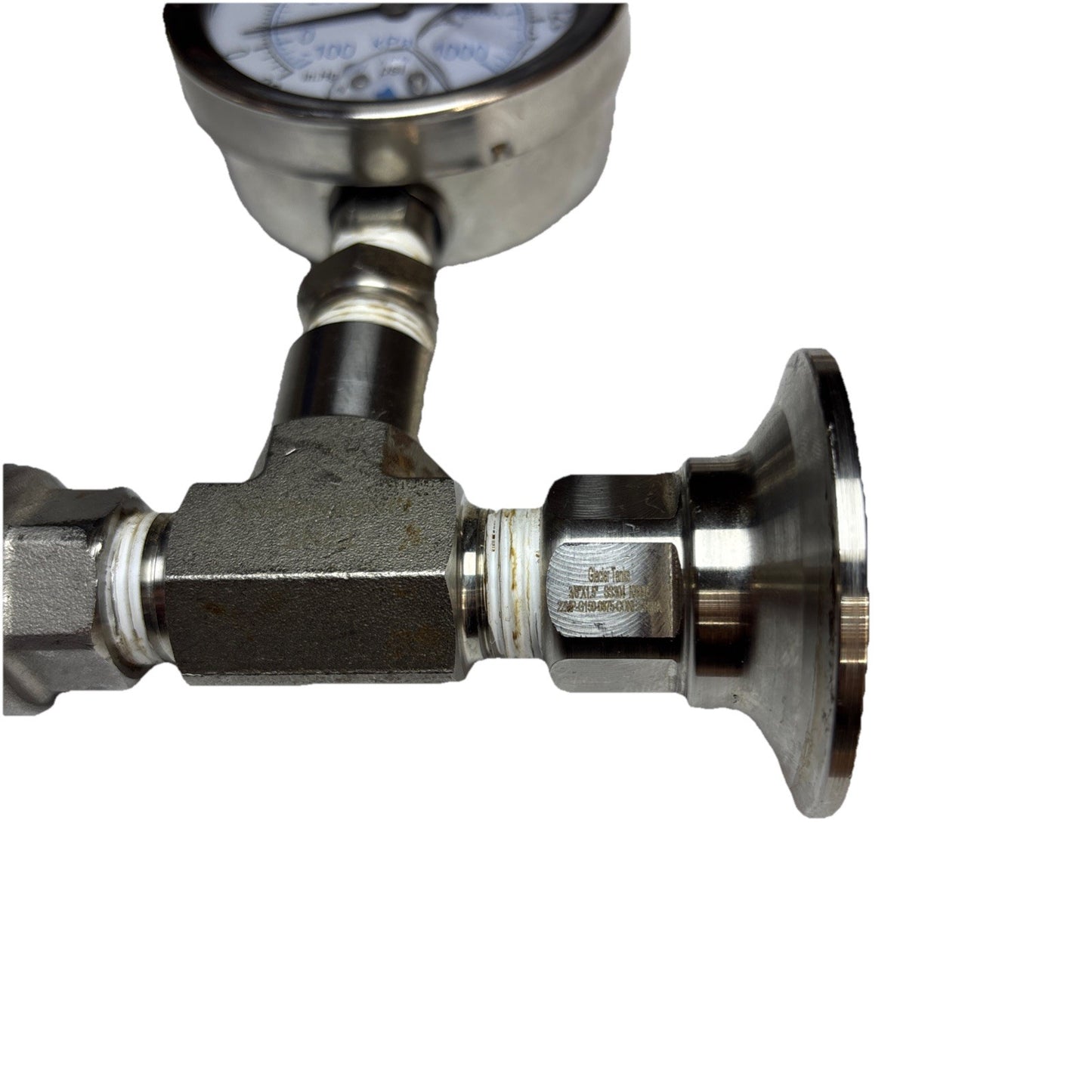 1.5” Tri Clamp to 3/8” NPT Valve w/ –30Hg-150 PSI Gauge SS304 SS316