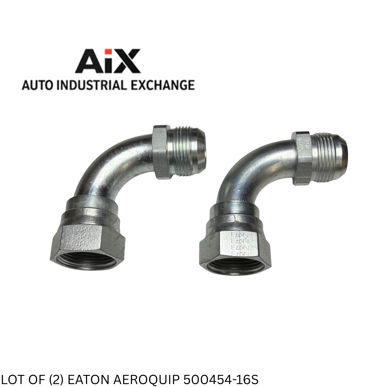 Lot of 2 Eaton Aeroquip 500454-16S Steel 37° JIC 90° Flare Elbow Adapter