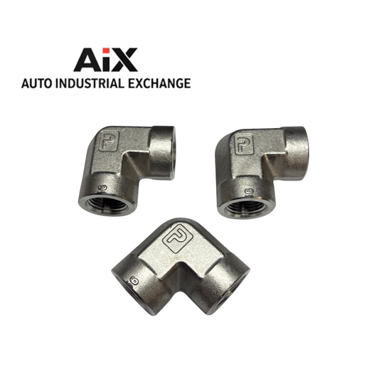 Lot of 3 Parker 3/8 DD-SS 4500 PSI Stainless Steel 90° Elbow NPTF Fittings